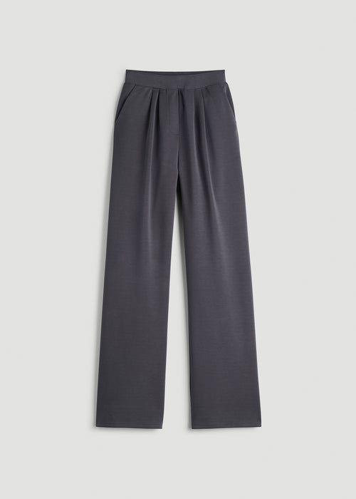 Soft Motion Pleated Wide Leg Pant for Tall Women in Charcoal Rinse