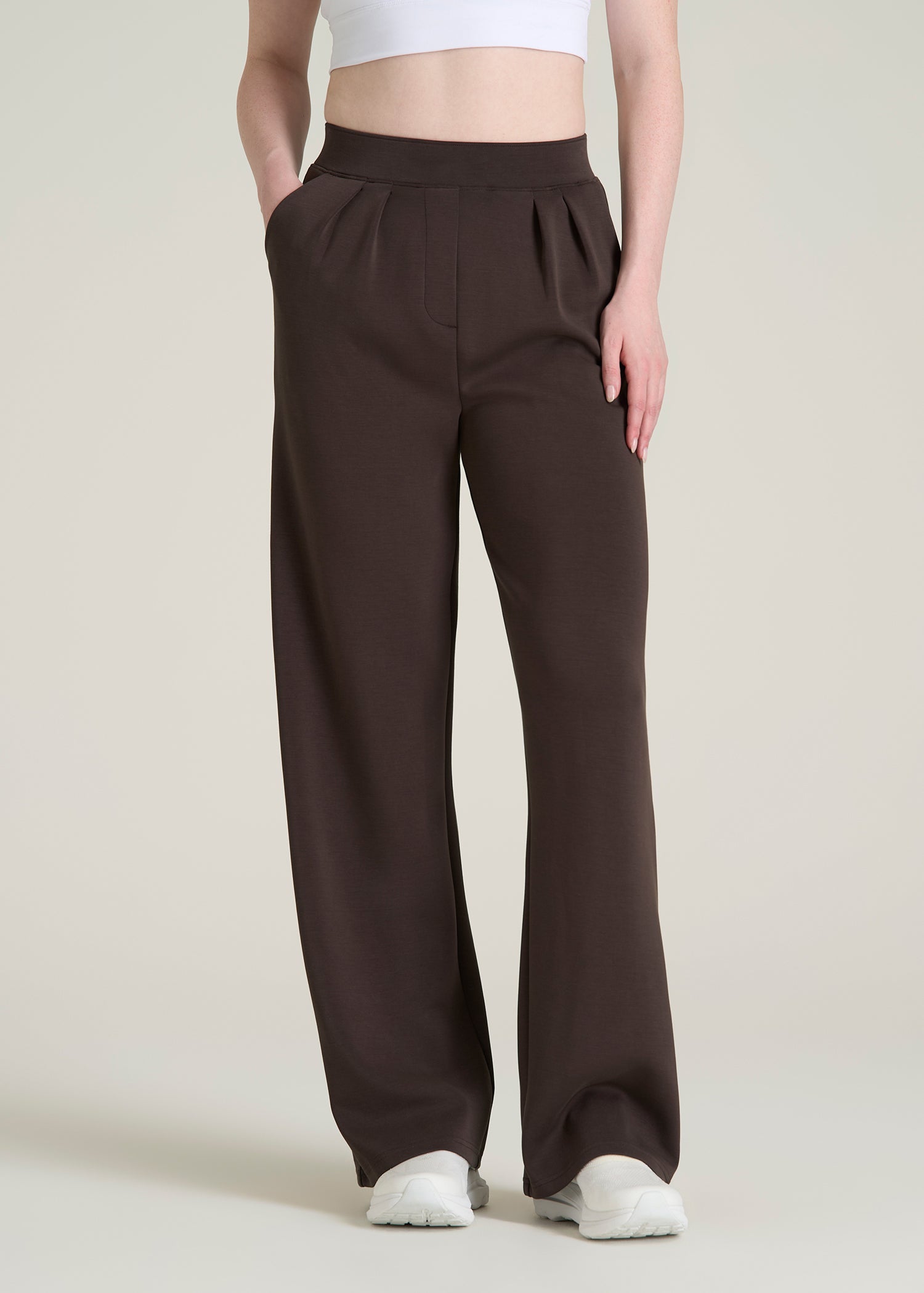 Soft Motion Pleated Wide Leg Pant for Tall Women in Espresso