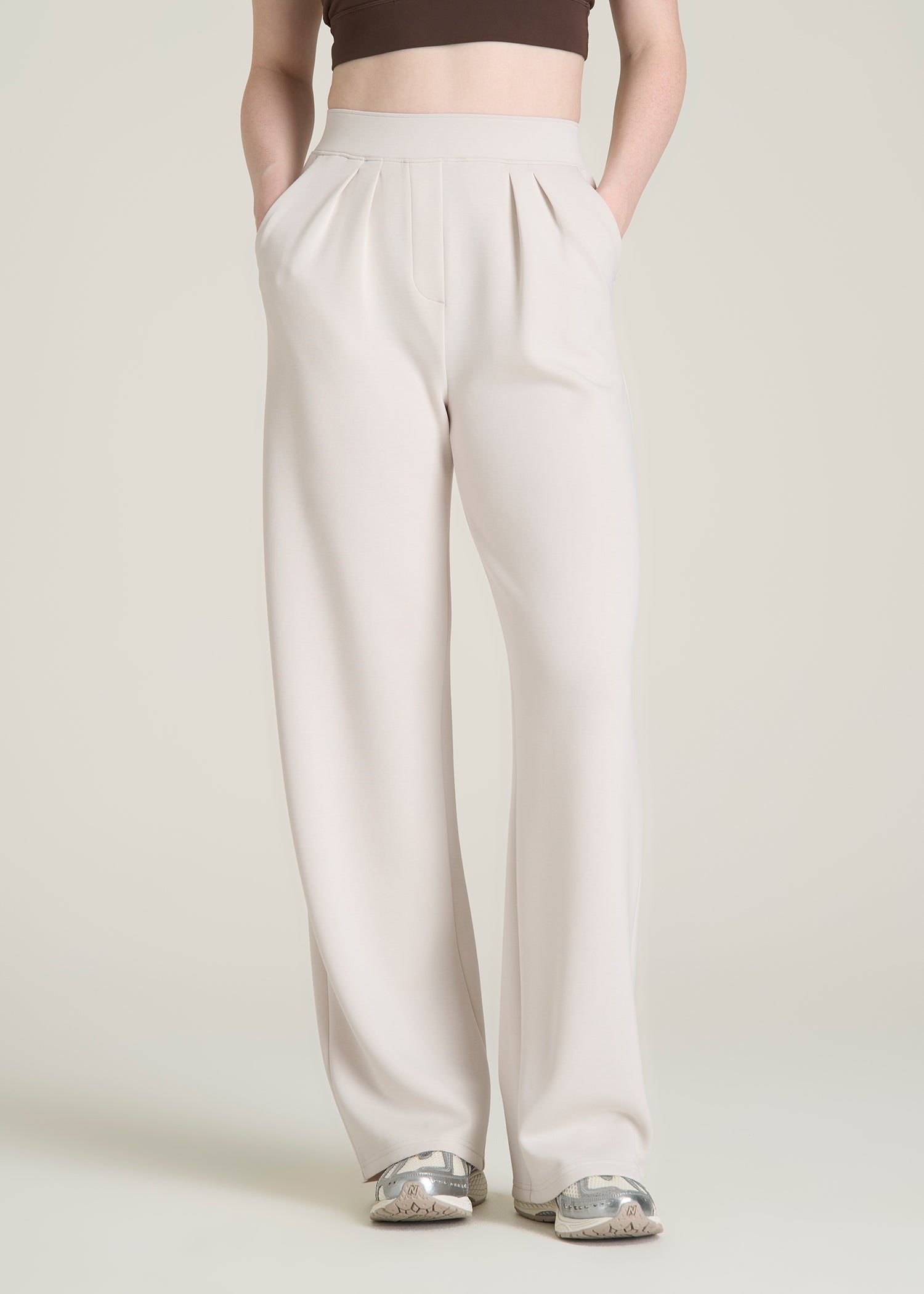 Soft Motion Pleated Wide Leg Pant for Tall Women in White Sand