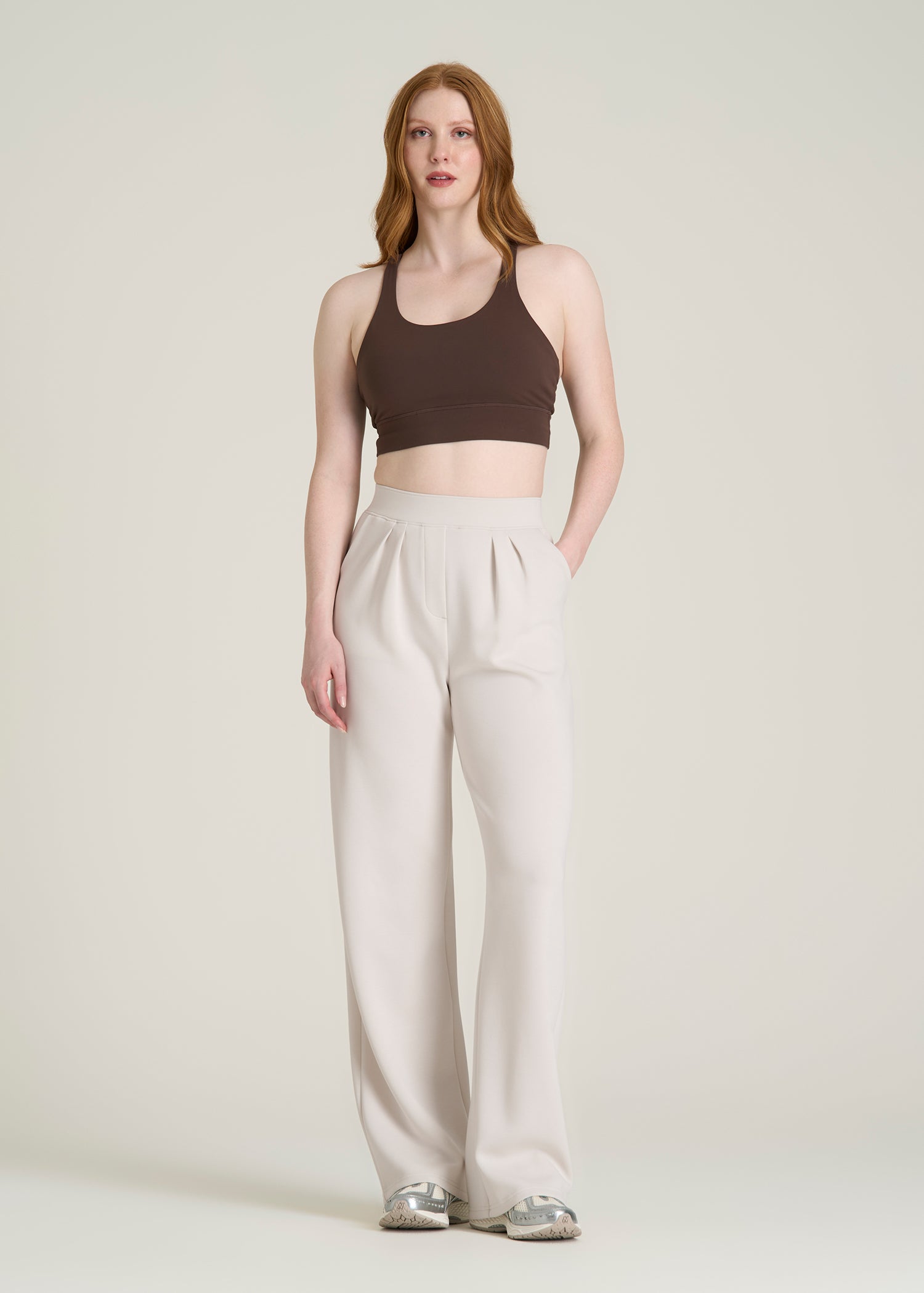 Soft Motion Pleated Wide Leg Pant for Tall Women in White Sand