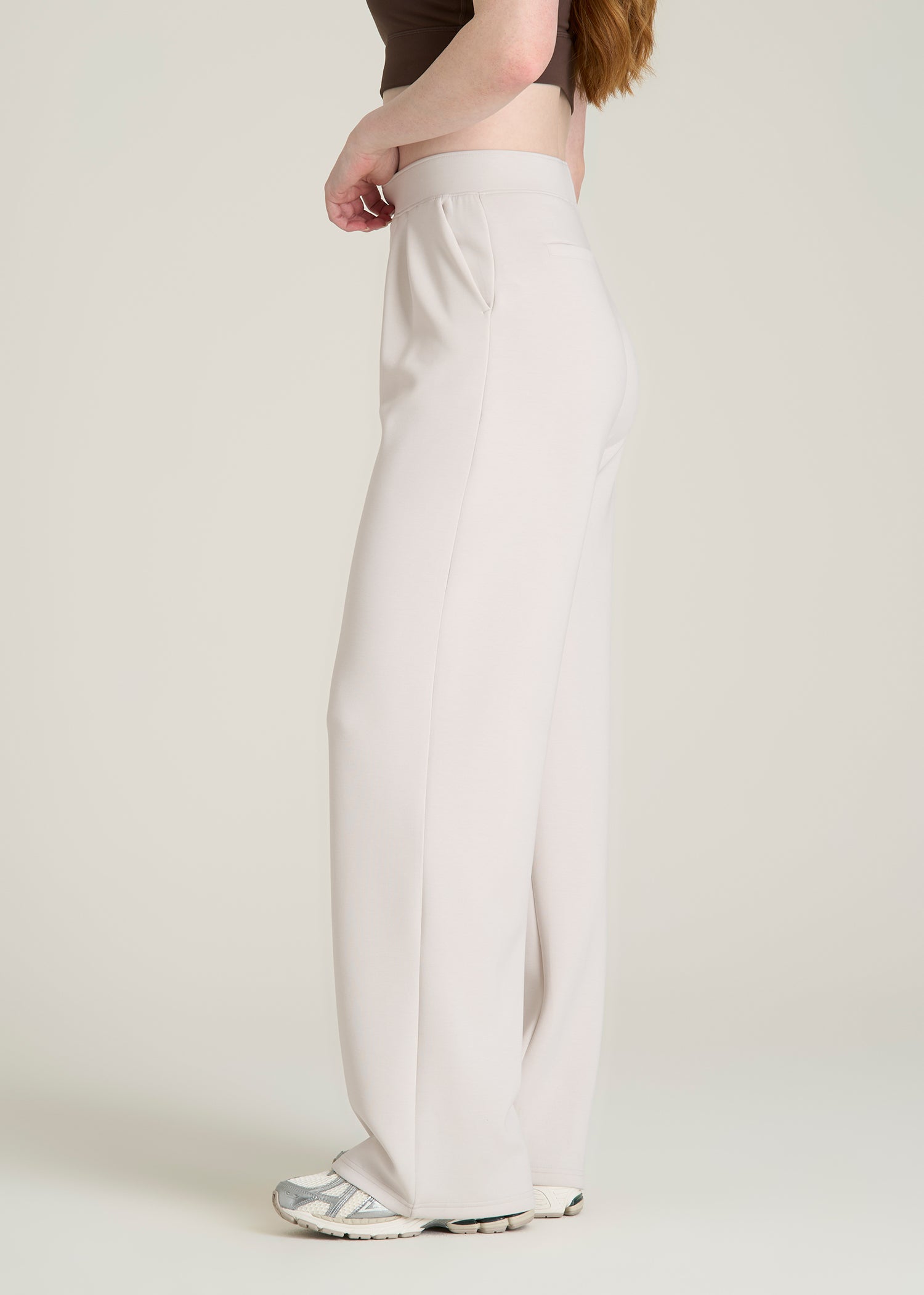 Soft Motion Pleated Wide Leg Pant for Tall Women in White Sand