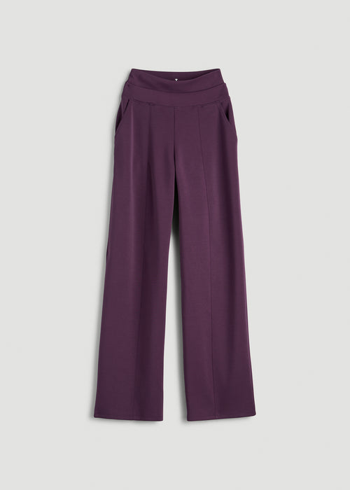 Soft Motion Wide Leg Ultra High Rise Pants for Tall Women in Aubergine