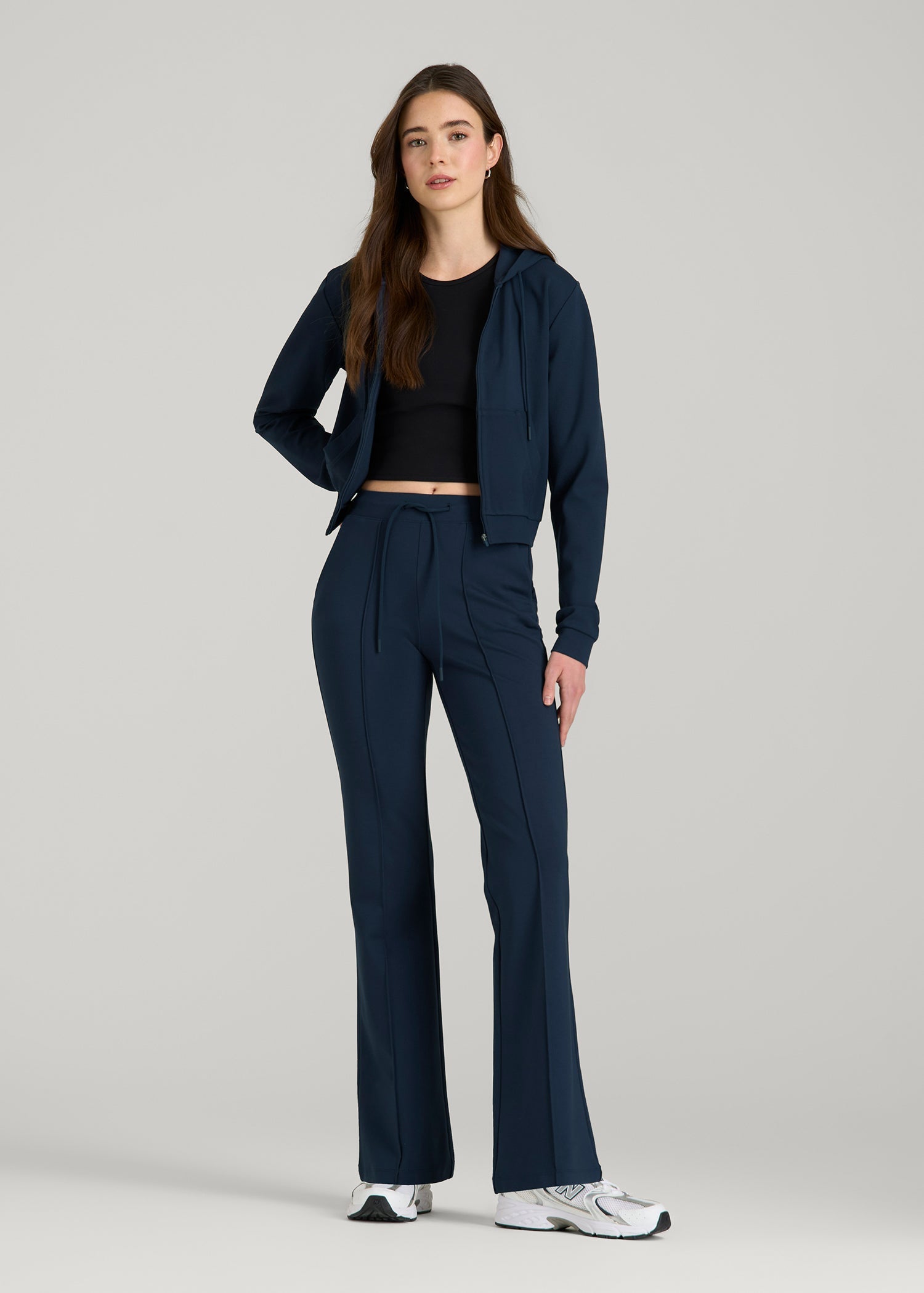 Soft Flex Ponte Cropped Hoodie for Tall Women in Navy
