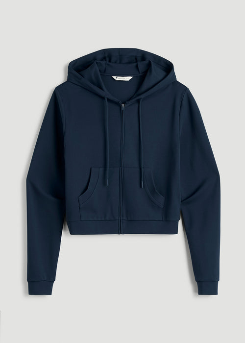 Flex Ponte Cropped Hoodie for Tall Women in Navy