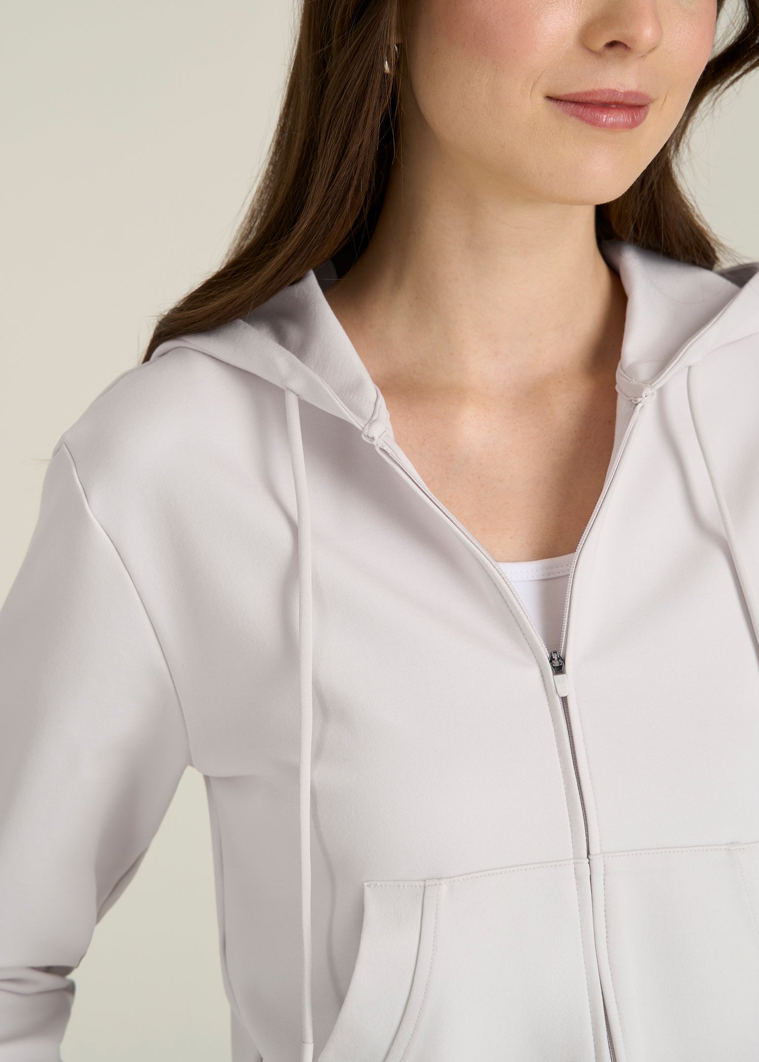 Soft Flex Ponte Cropped Hoodie for Tall Women in White Sand