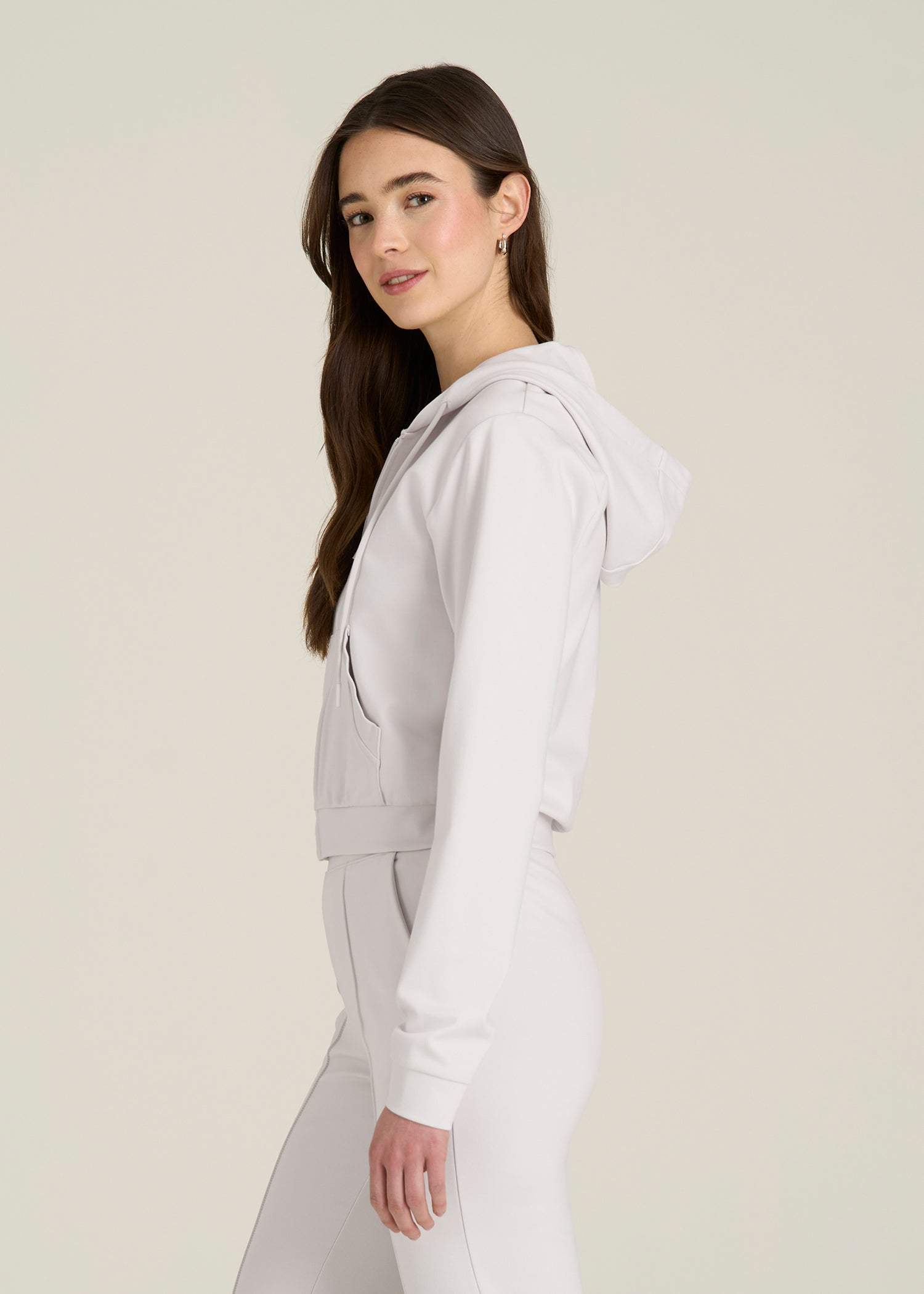Soft Flex Ponte Cropped Hoodie for Tall Women in White Sand