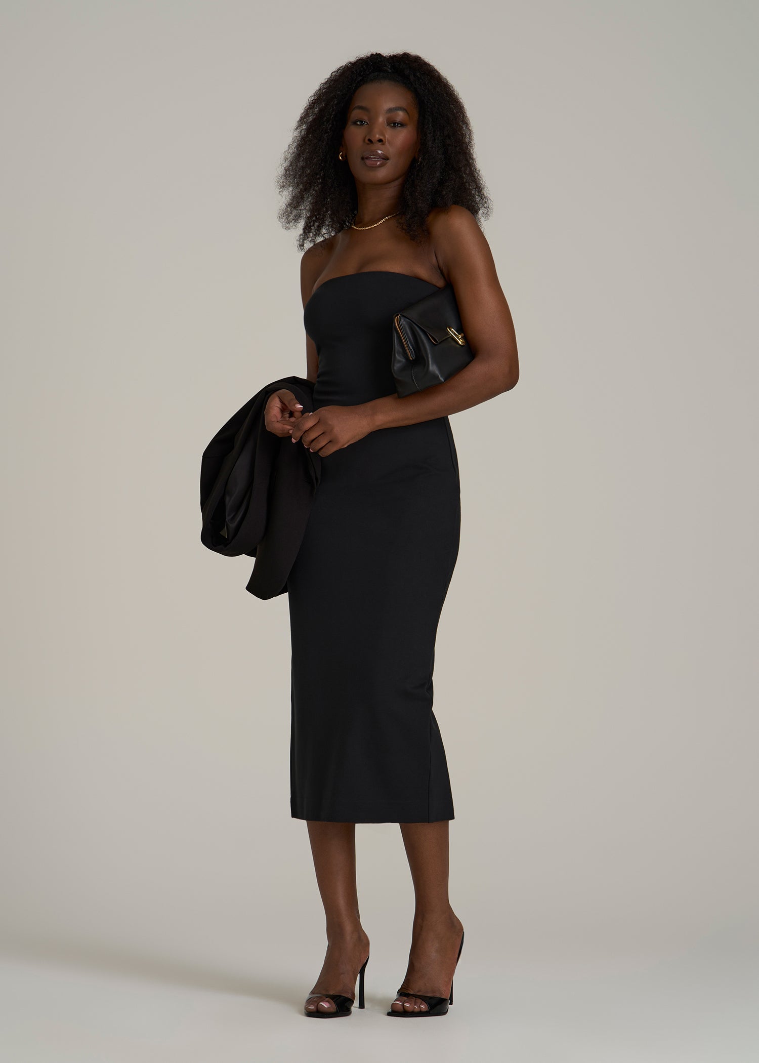 Soft Flex Ponte Fitted Bustier Dress for Tall Women in Black