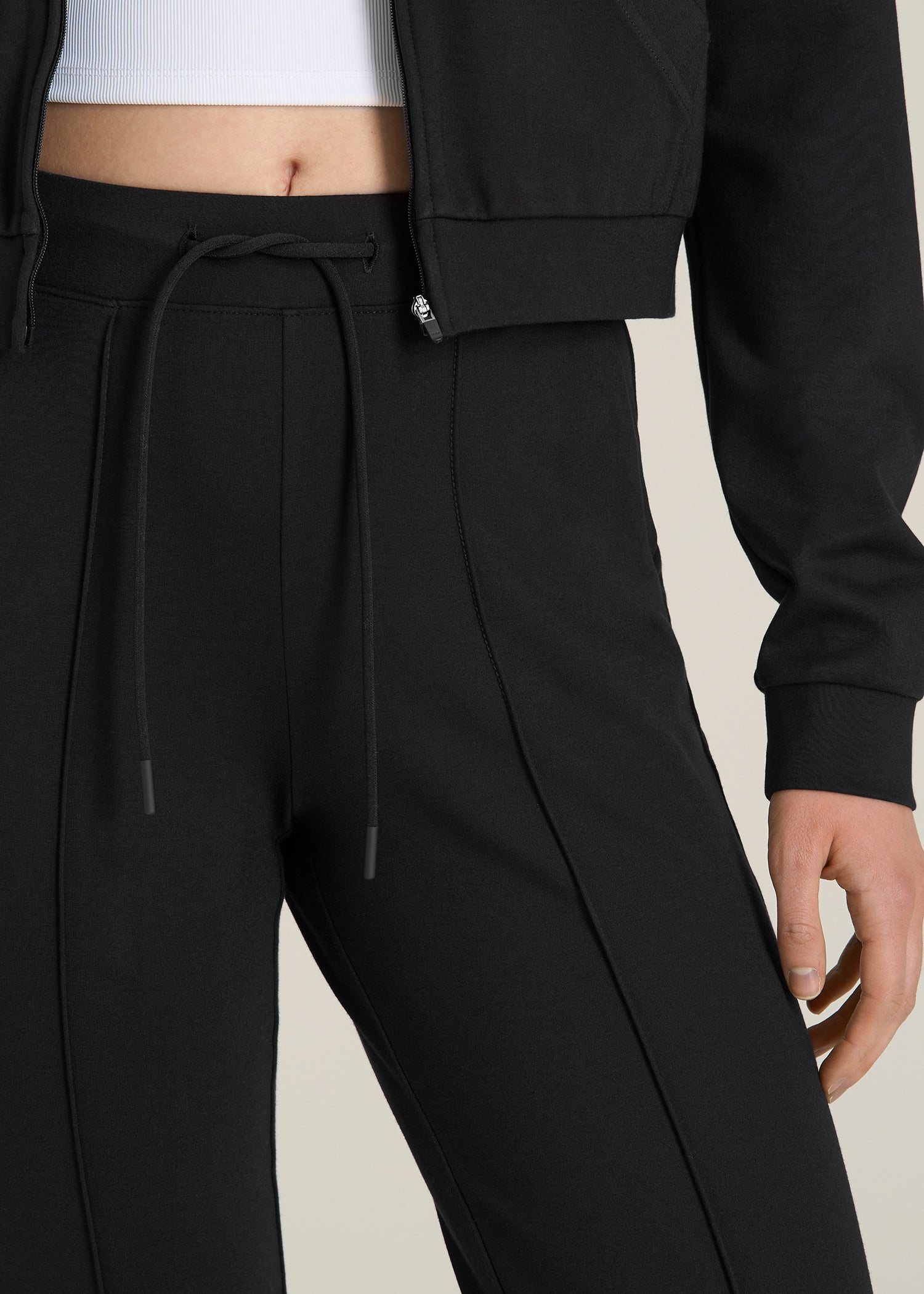 Soft Flex Ponte Flare Pants with Drawcord for Tall Women in Black