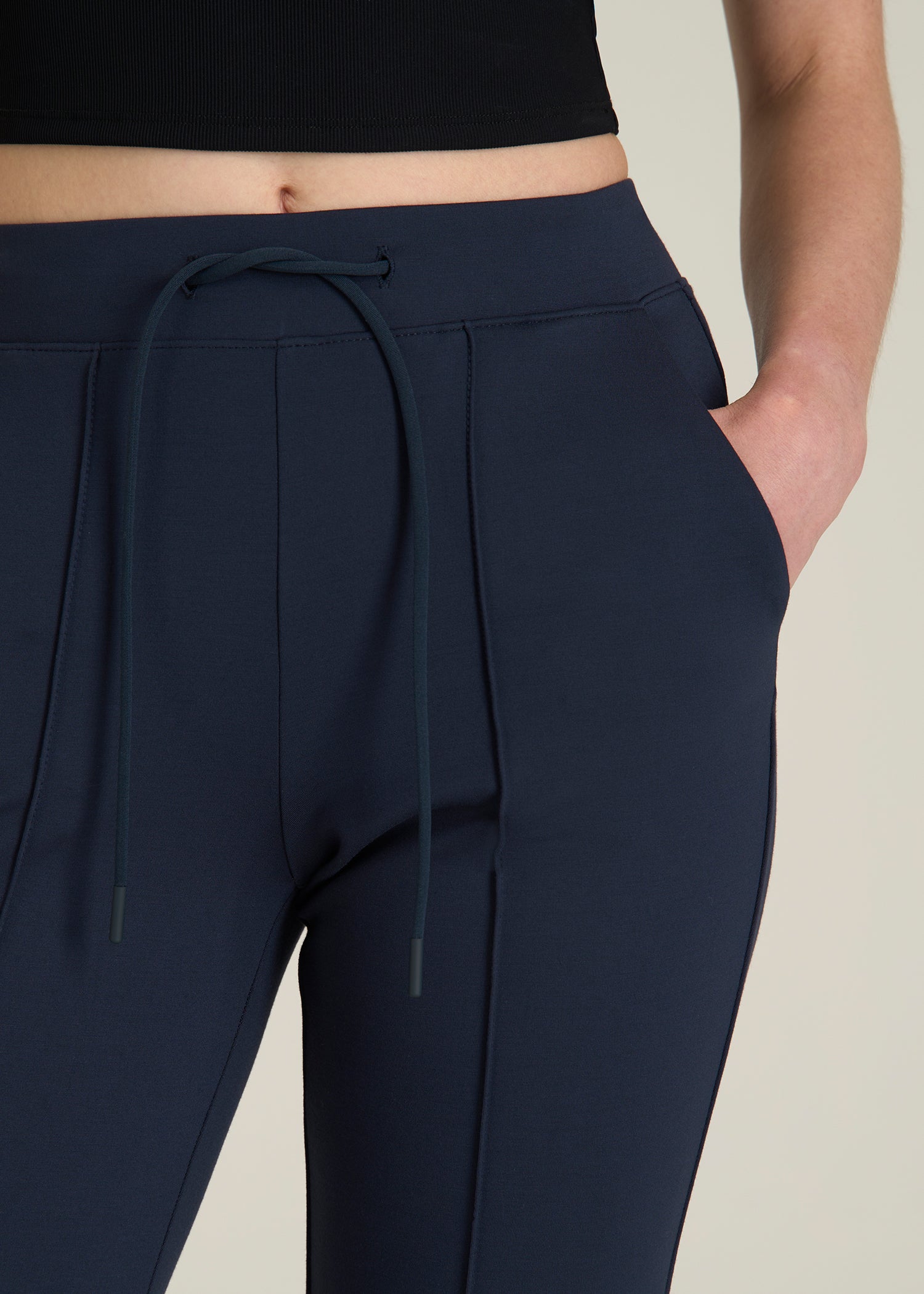 Soft Flex Ponte Flare Pants with Drawcord for Tall Women in Navy