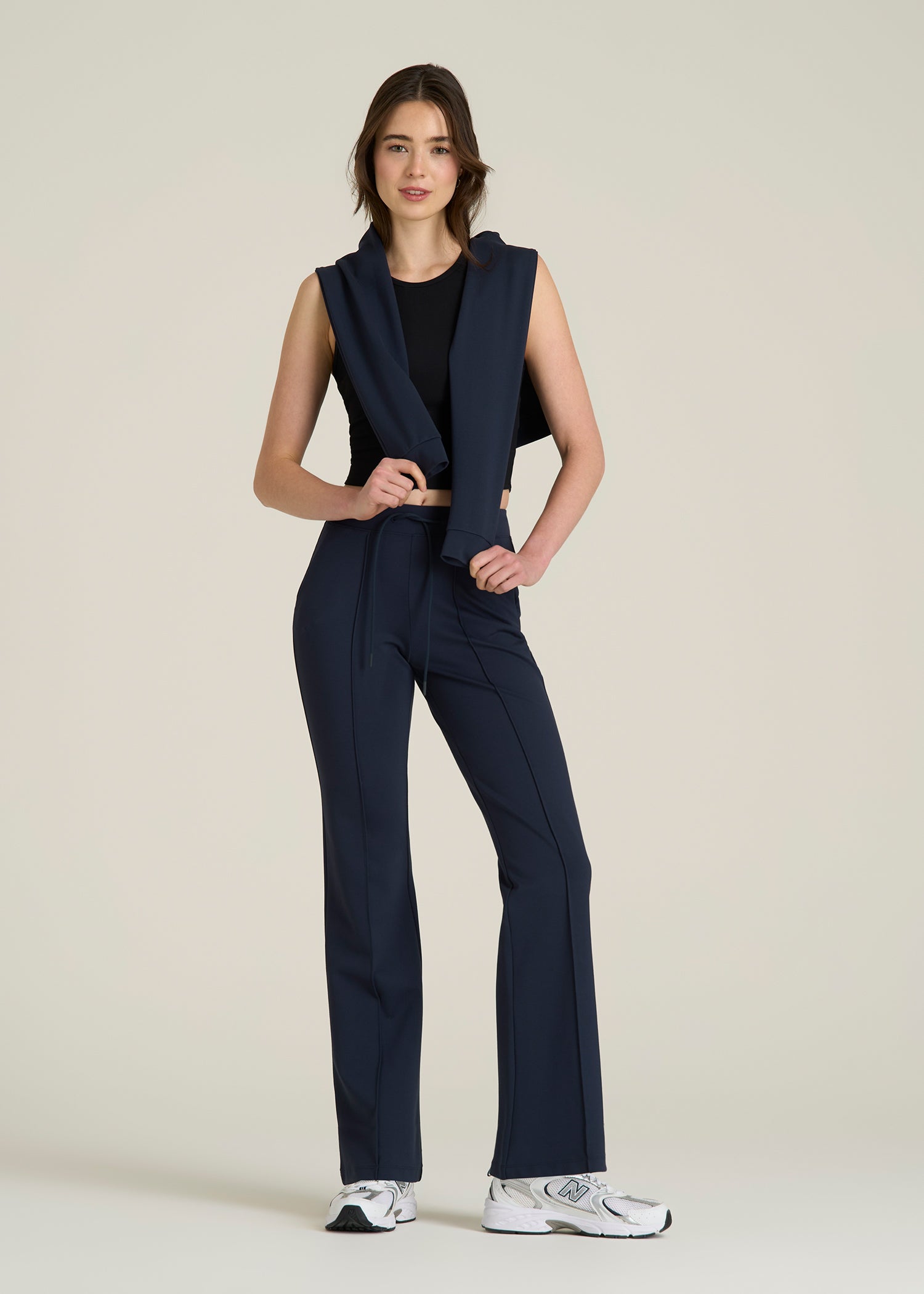Soft Flex Ponte Flare Pants with Drawcord for Tall Women in Navy