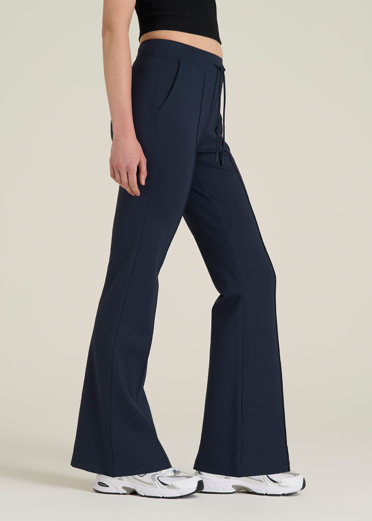 Soft Flex Ponte Flare Pants with Drawcord for Tall Women in Navy