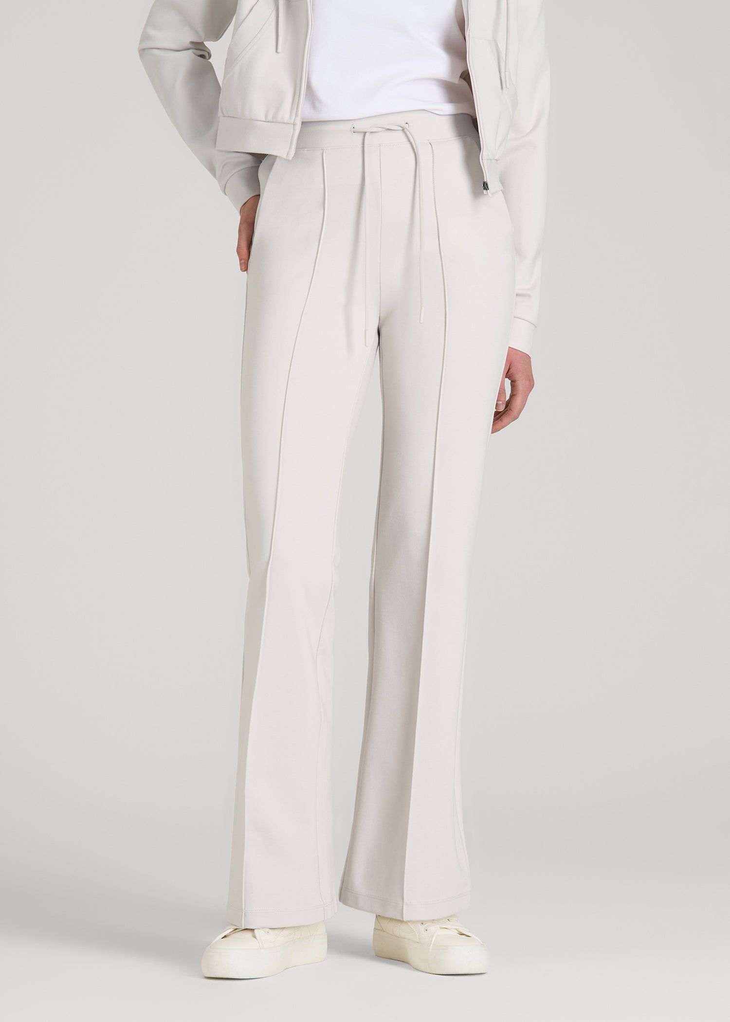 Soft Flex Ponte Flare Pants with Drawcord for Tall Women in White Sand