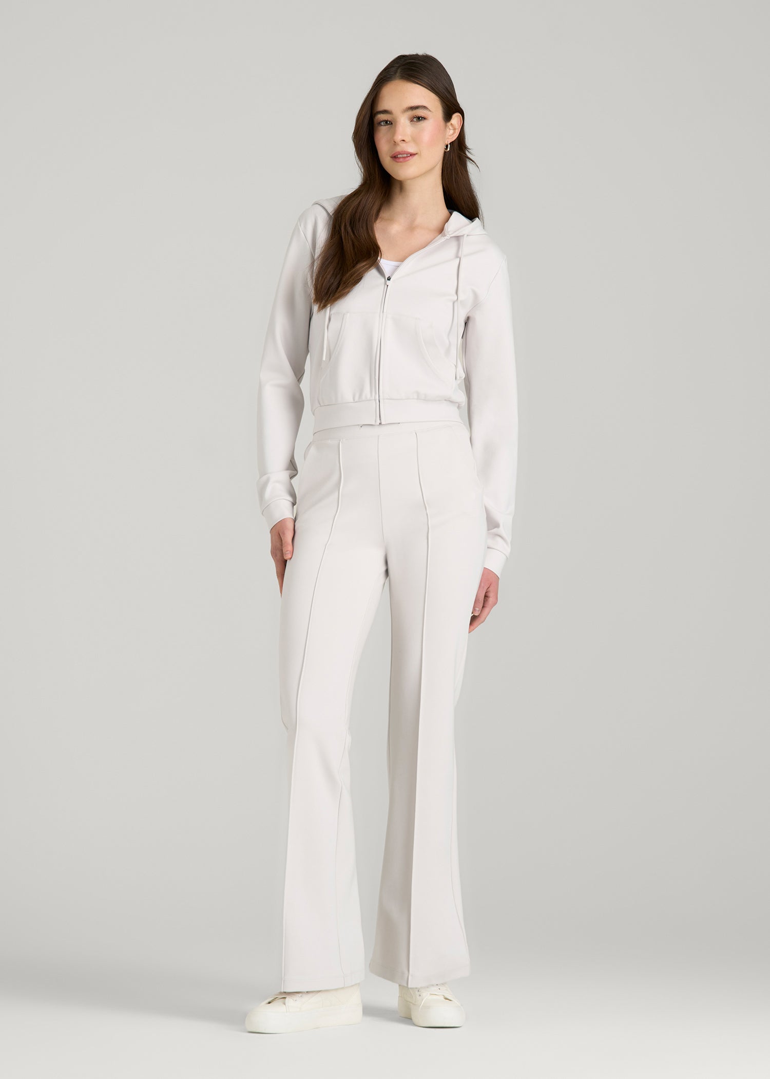 Soft Flex Ponte Flare Pants with Drawcord for Tall Women in White Sand