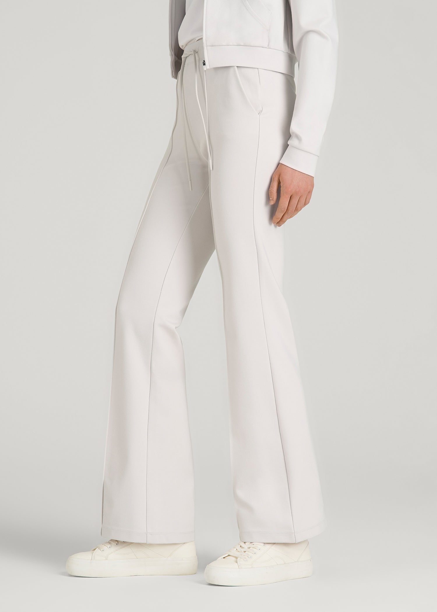 Soft Flex Ponte Flare Pants with Drawcord for Tall Women in White Sand