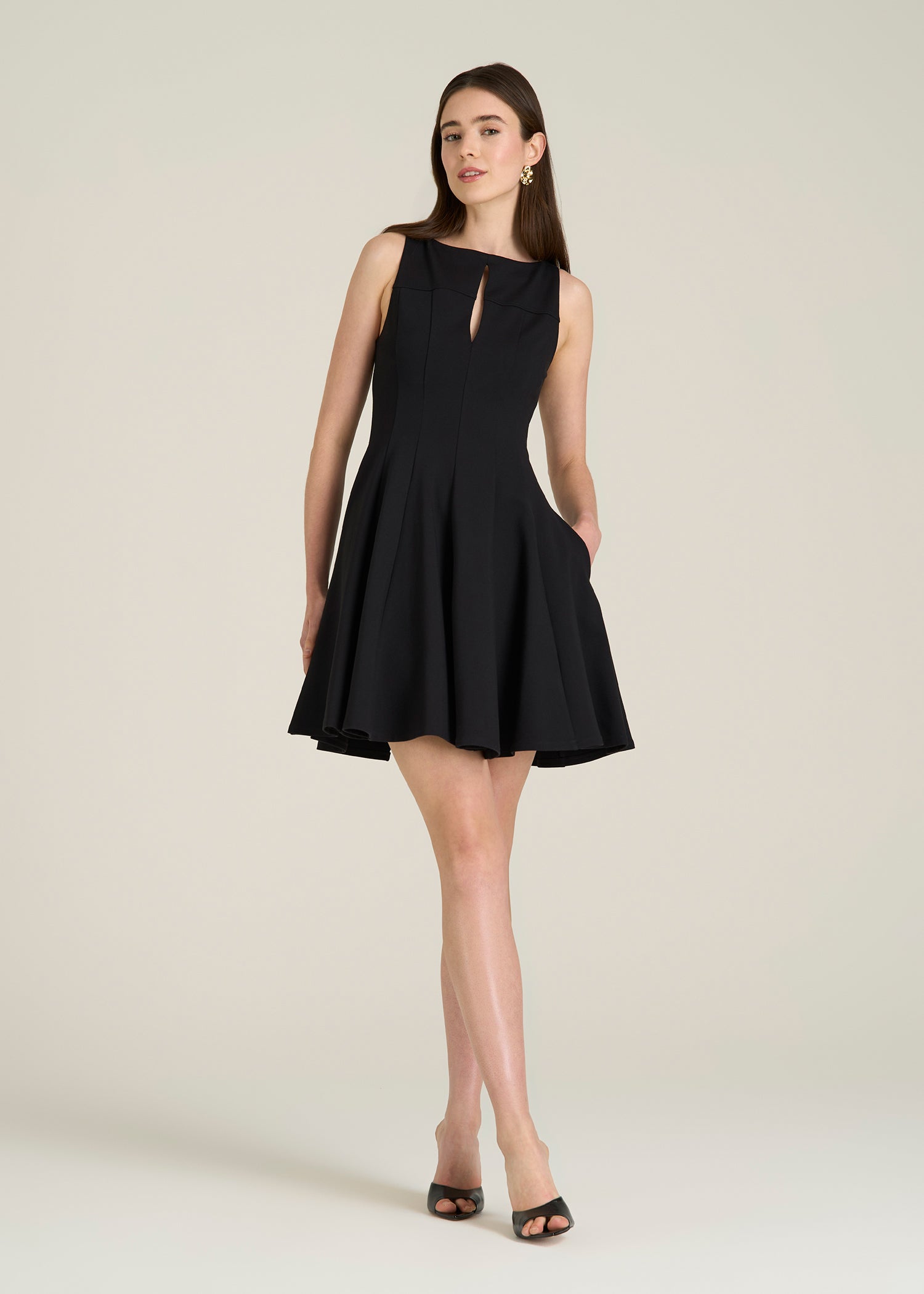 Soft Flex Ponte Mini Babydoll Dress for Tall Women in Black