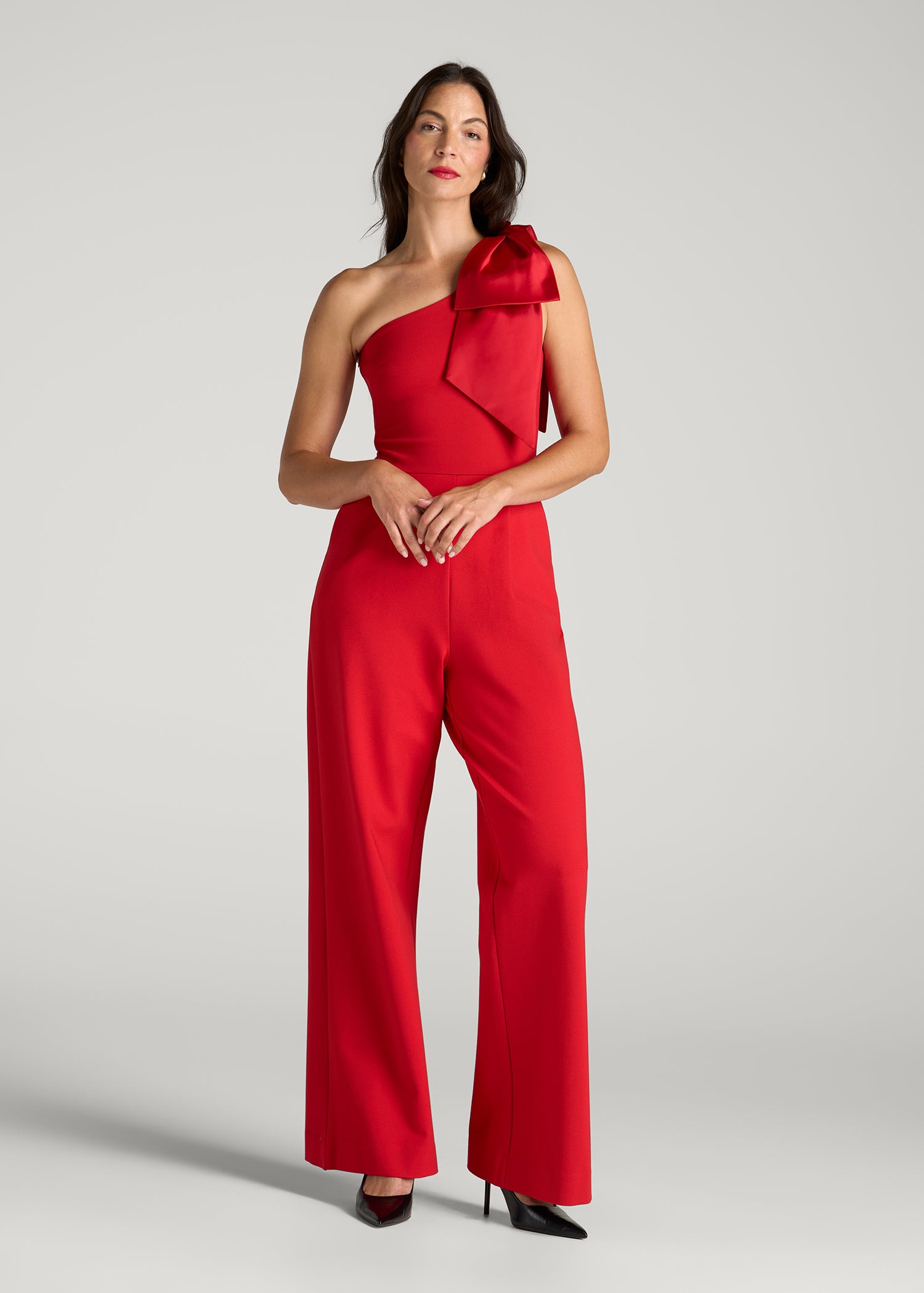 Flex Ponte One Shoulder Evening Jumpsuit for Tall Women in Salsa