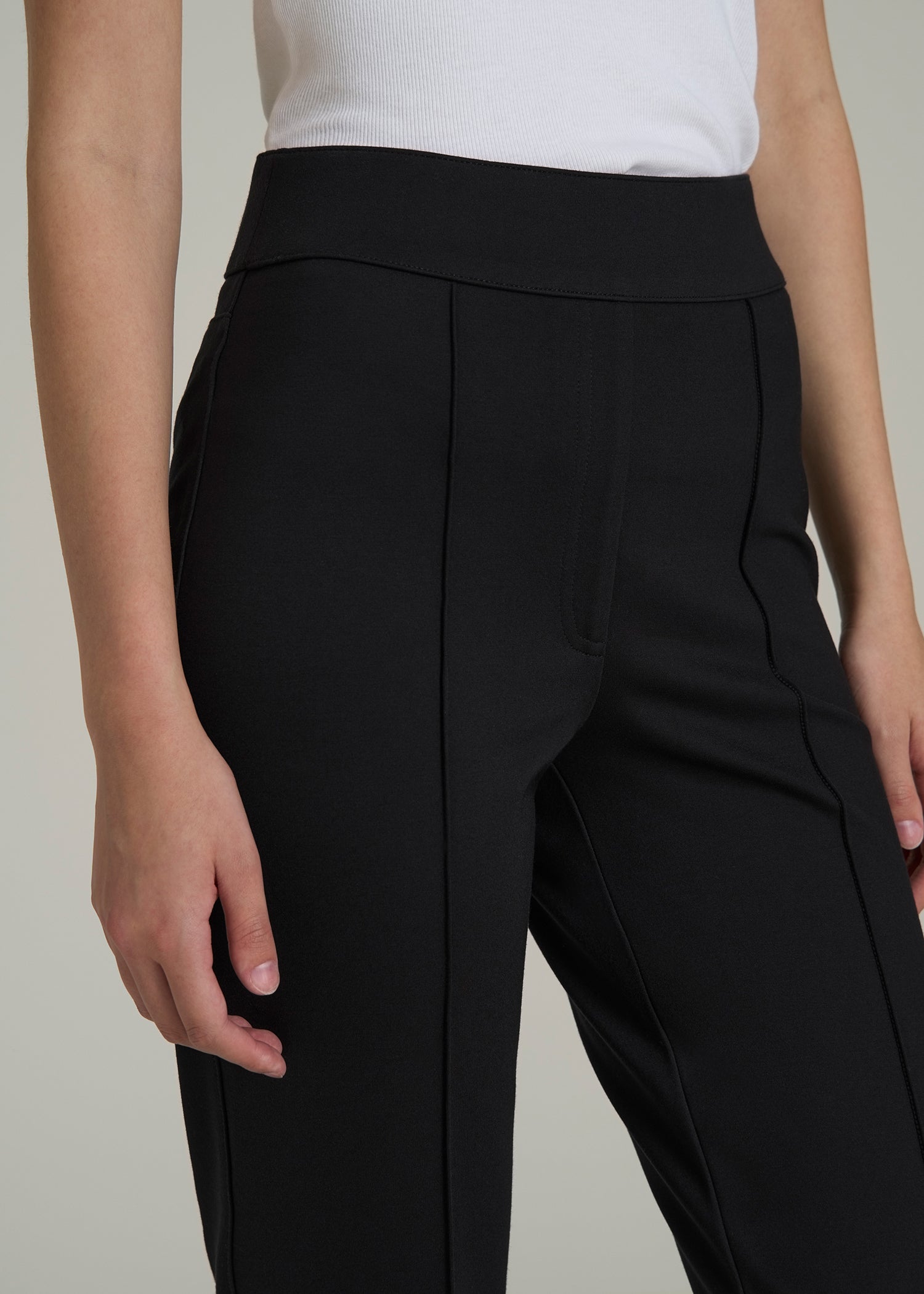 Soft Flex Ponte Pull On Flare Pants for Tall Women in Black