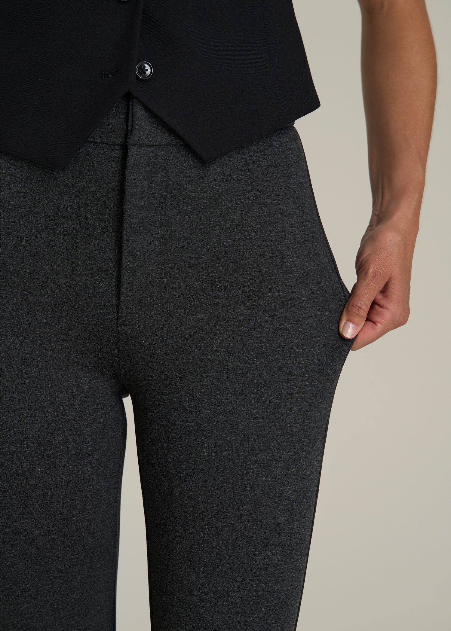 Soft Flex Ponte Skinny High Rise Pant for Tall Women in Dark Charcoal Heather