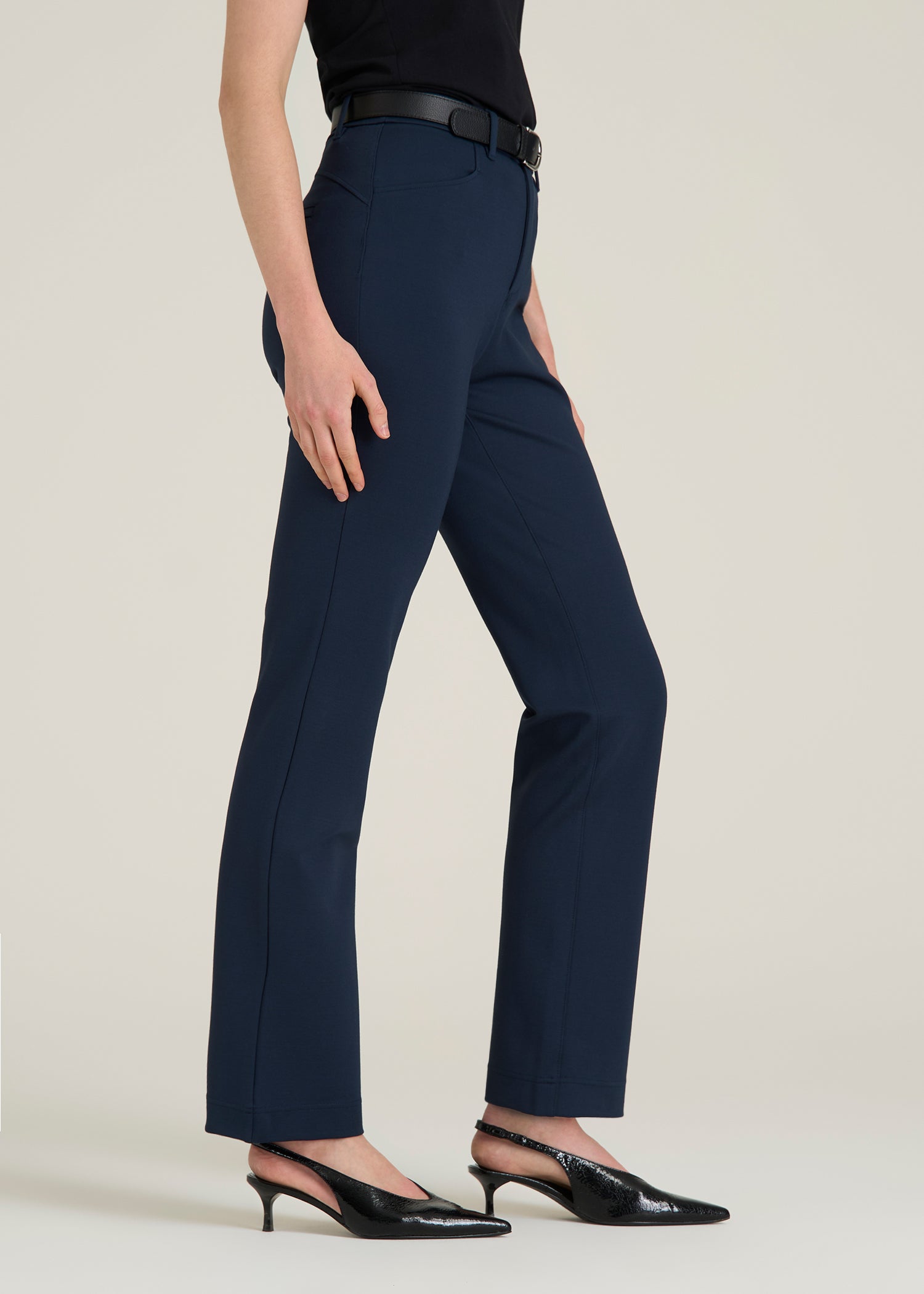 Soft Flex Ponte Straight Leg Pants for Tall Women in Navy