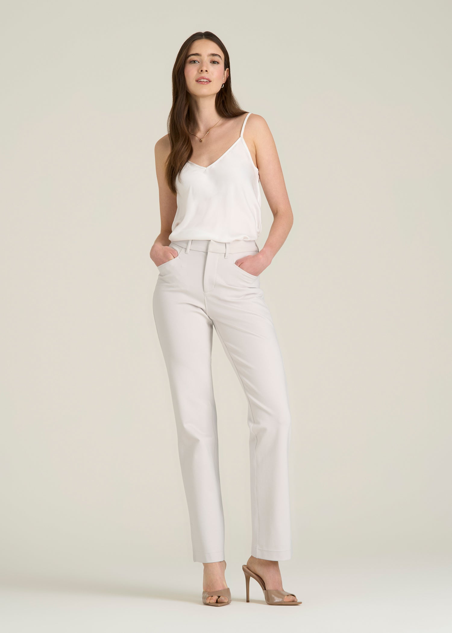 Soft Flex Ponte Straight Leg Pants for Tall Women in White Sand