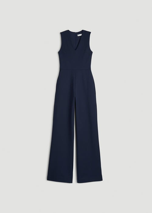 Flex Ponte Wide Leg V-Neck Jumpsuit for Tall Women in Navy