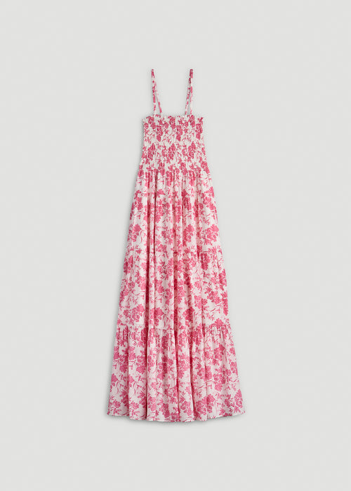 Strappy Tiered Maxi Dress for Tall Women in Pink Garden Floral