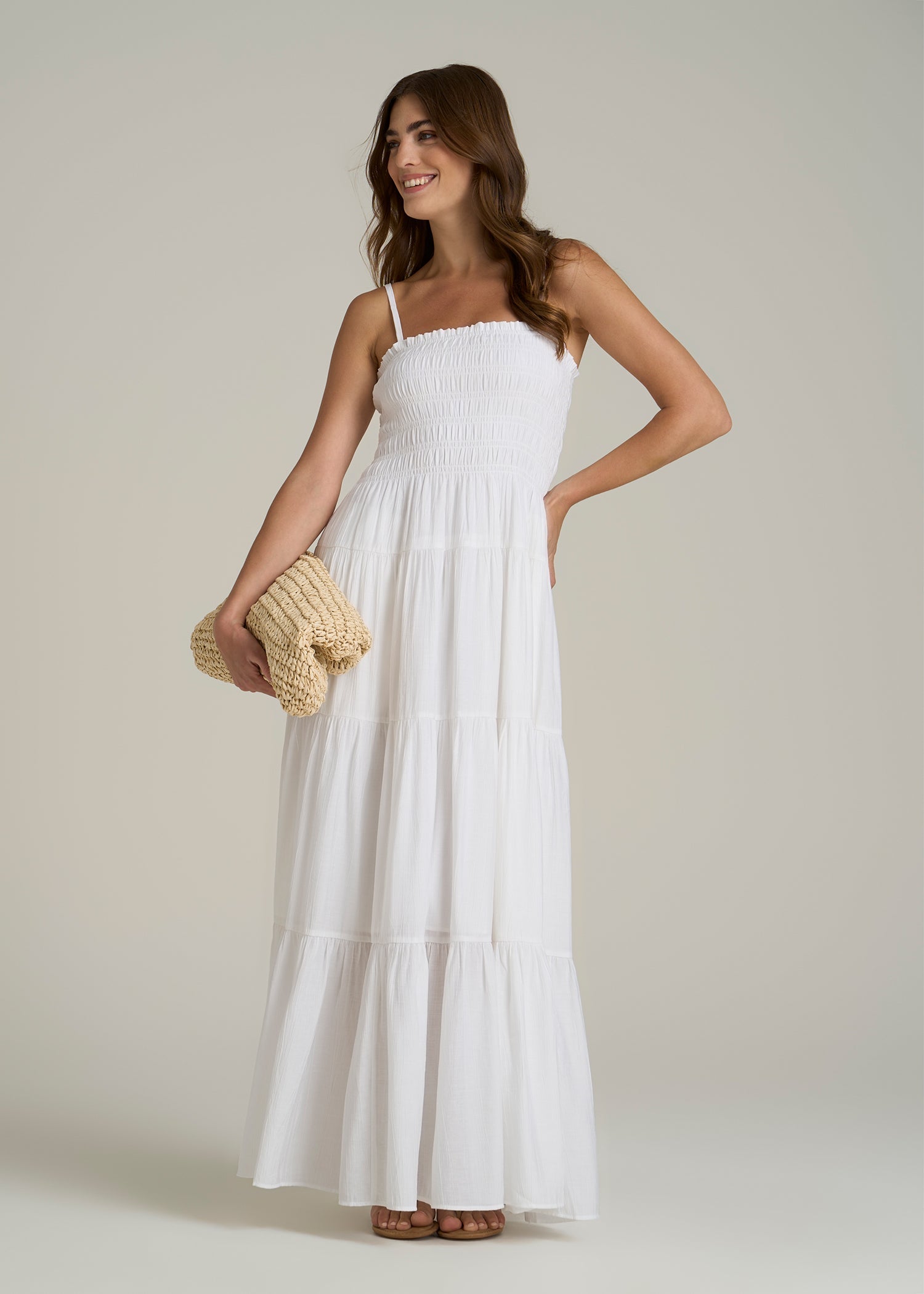 Strappy Tiered Maxi Dress for Tall Women in White