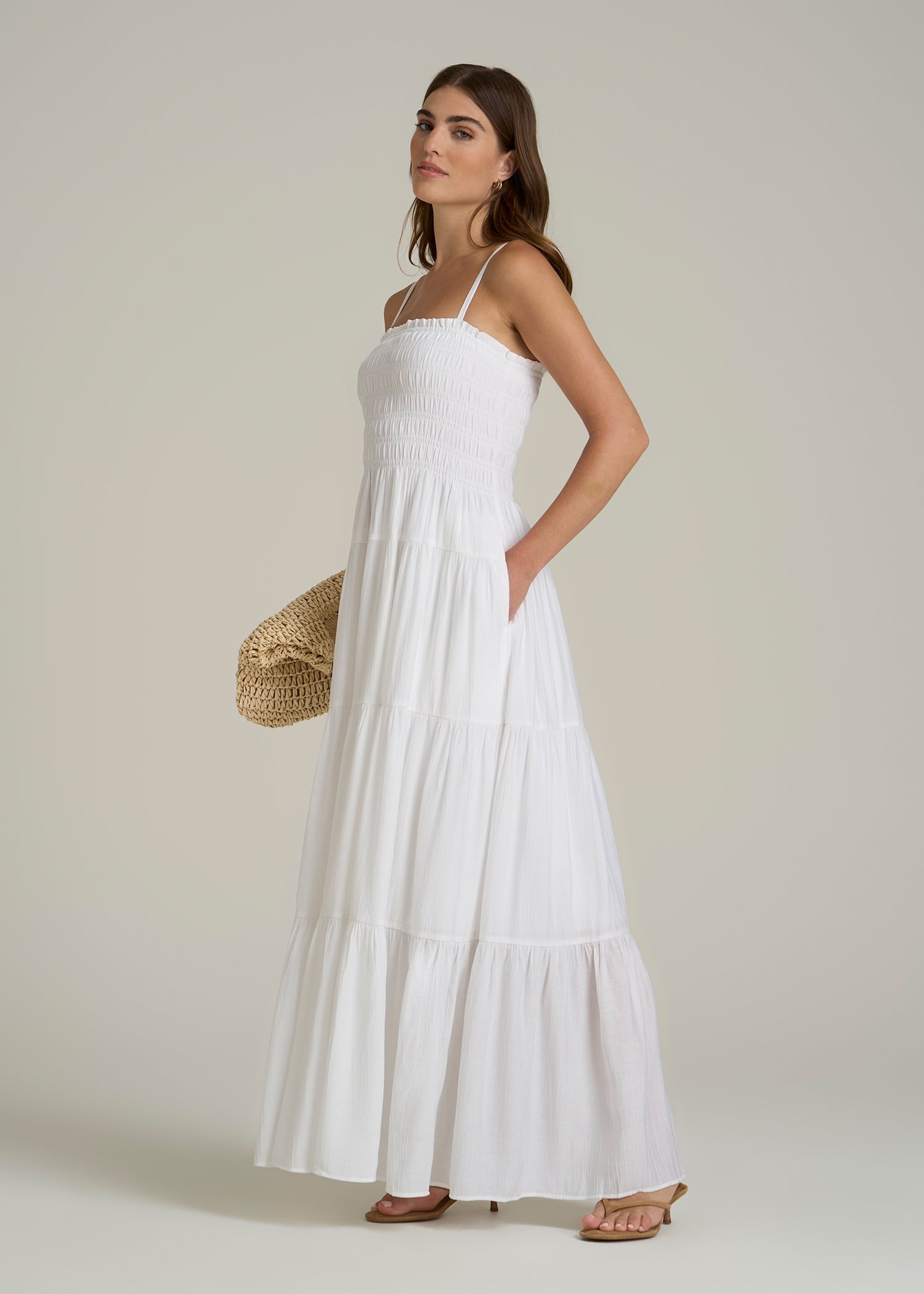 Strappy Tiered Maxi Dress for Tall Women in White