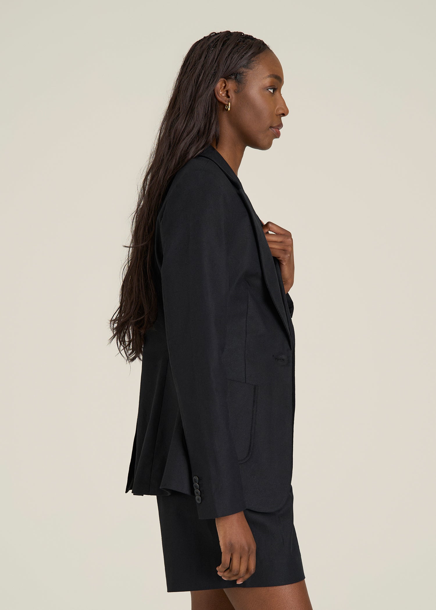 Slim Fit Linen Blend Blazer for Tall Women in Black
