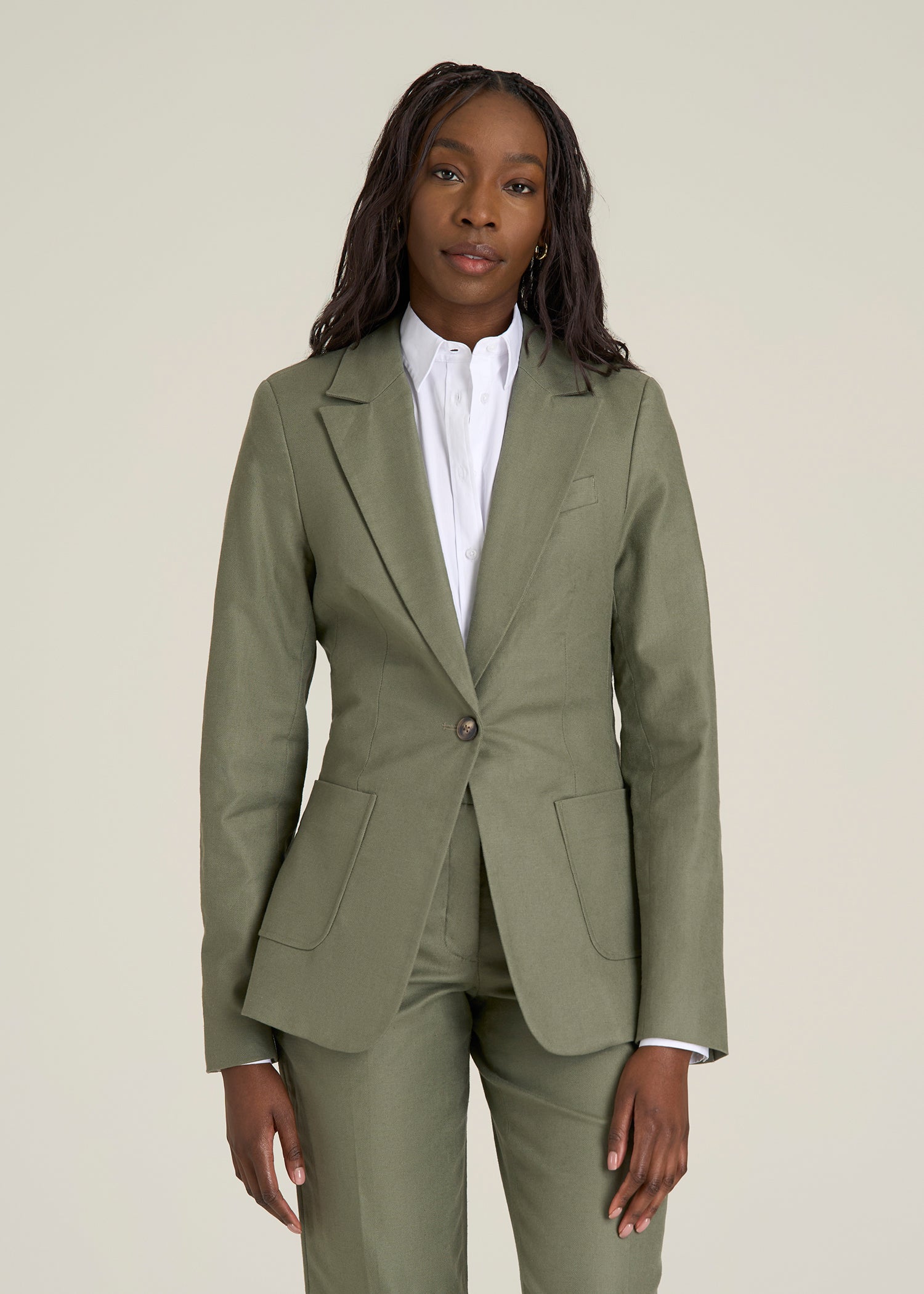 Slim Fit Linen Blend Blazer for Tall Women in Olive