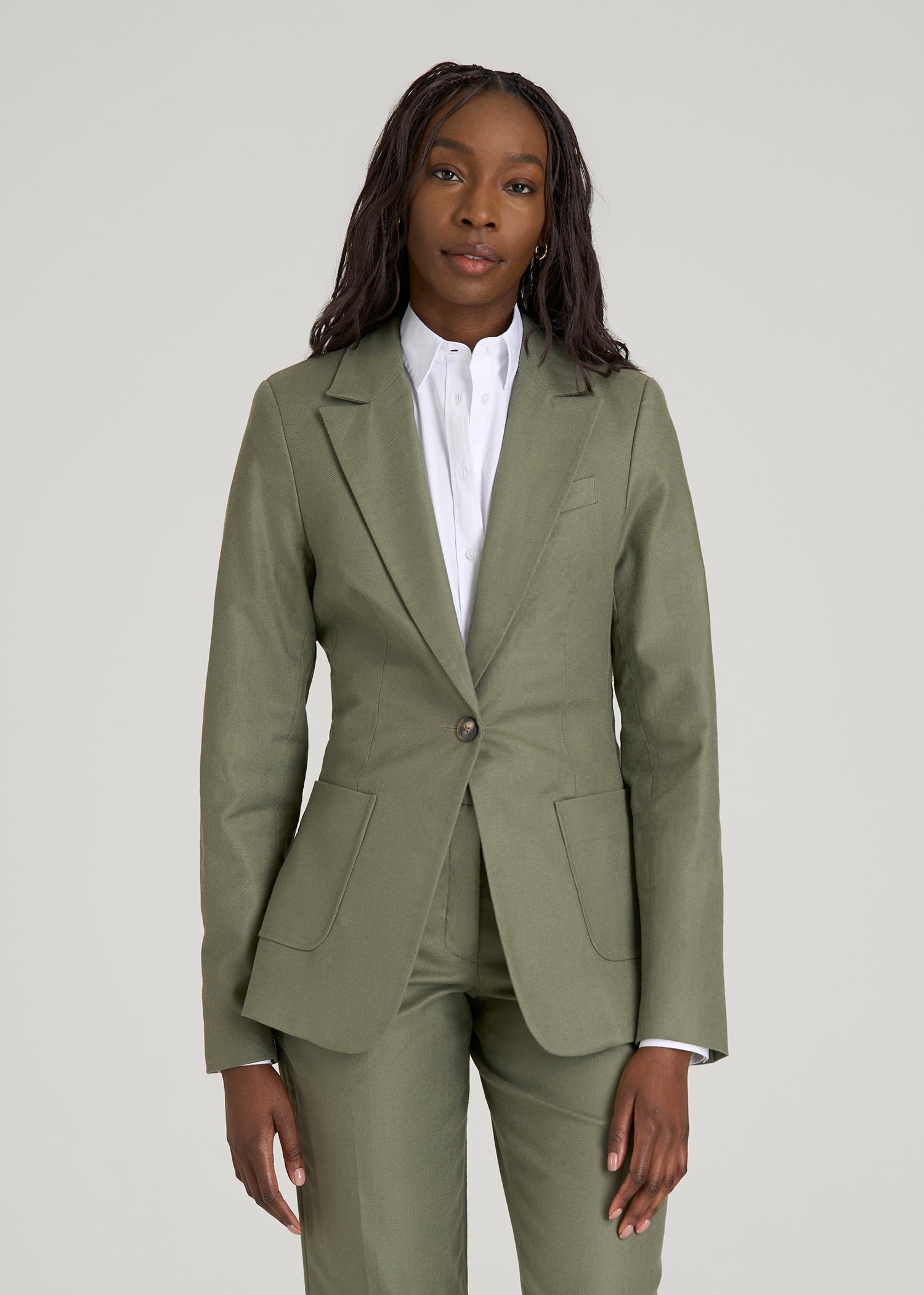 Slim Fit Linen Blend Blazer for Tall Women in Olive 10 / Extra Tall / Olive