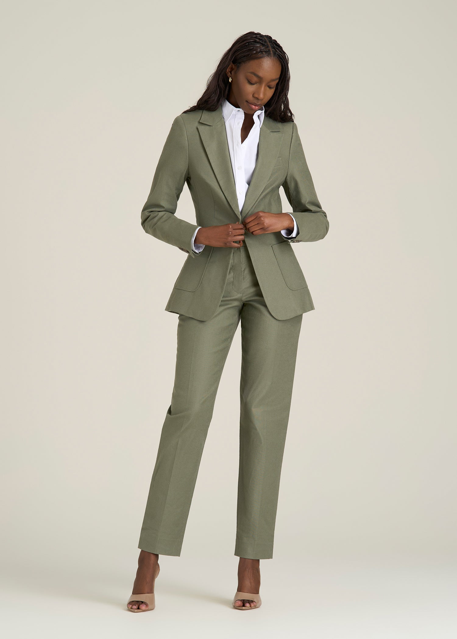 Slim Fit Linen Blend Blazer for Tall Women in Olive