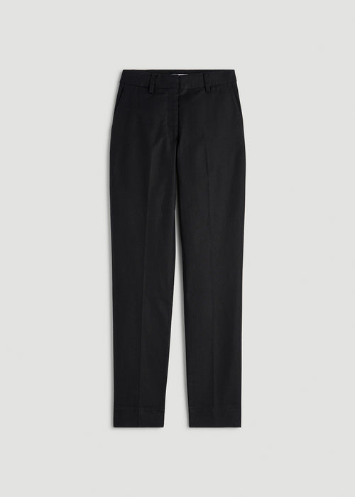 Stretch Linen Blend Dress Pants for Tall Women in Black
