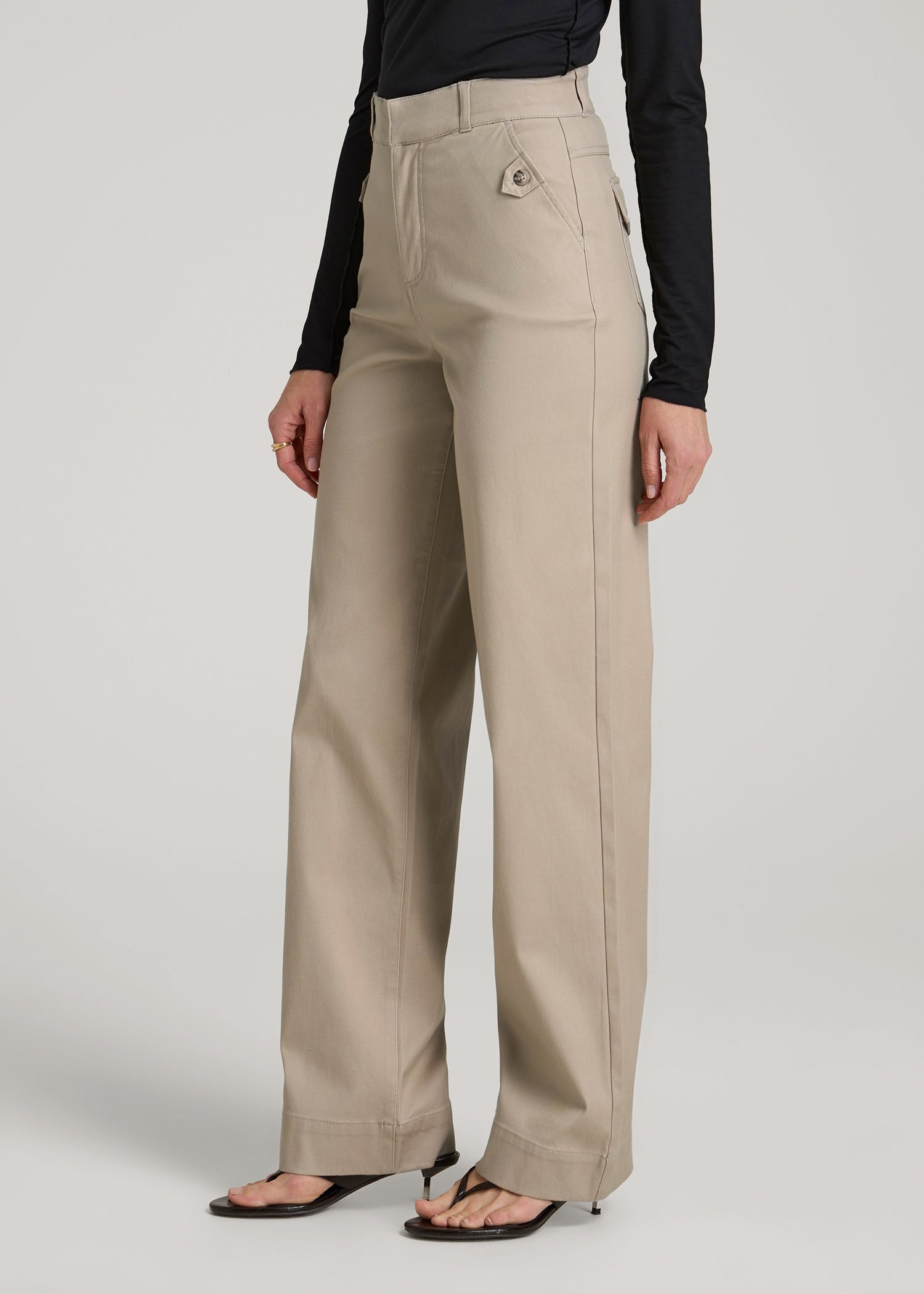 Stretch Twill Wide Leg Pant for Tall Women in Light Khaki