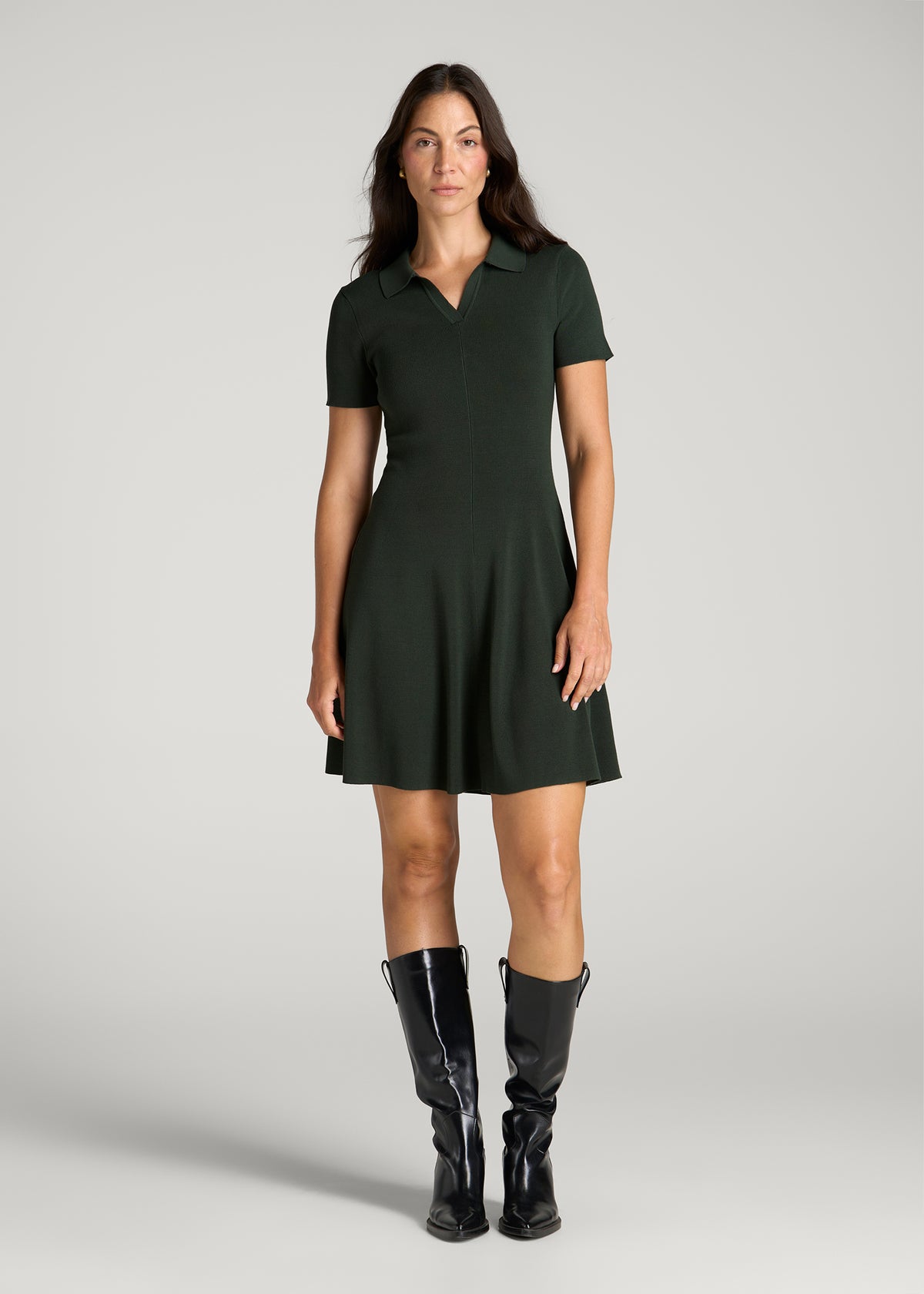 Structured Knit Short Sleeve Polo Dress for Tall Women in Boreal Forest