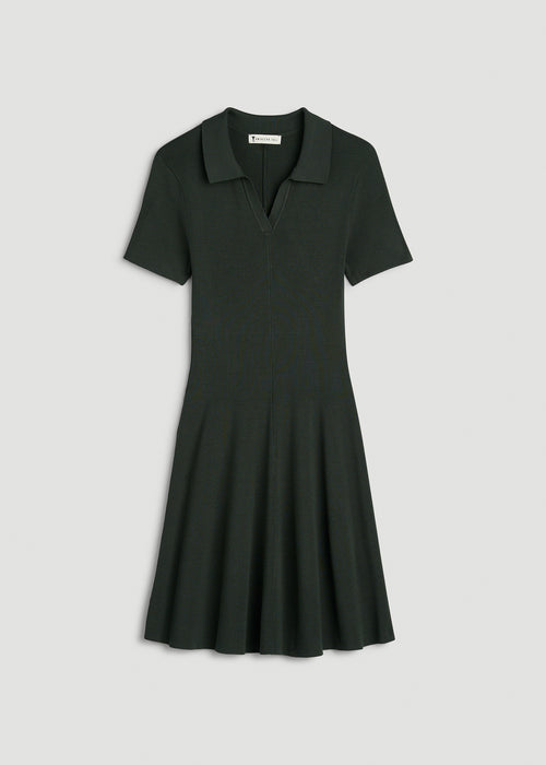 Structured Knit Short Sleeve Polo Dress for Tall Women in Boreal Forest