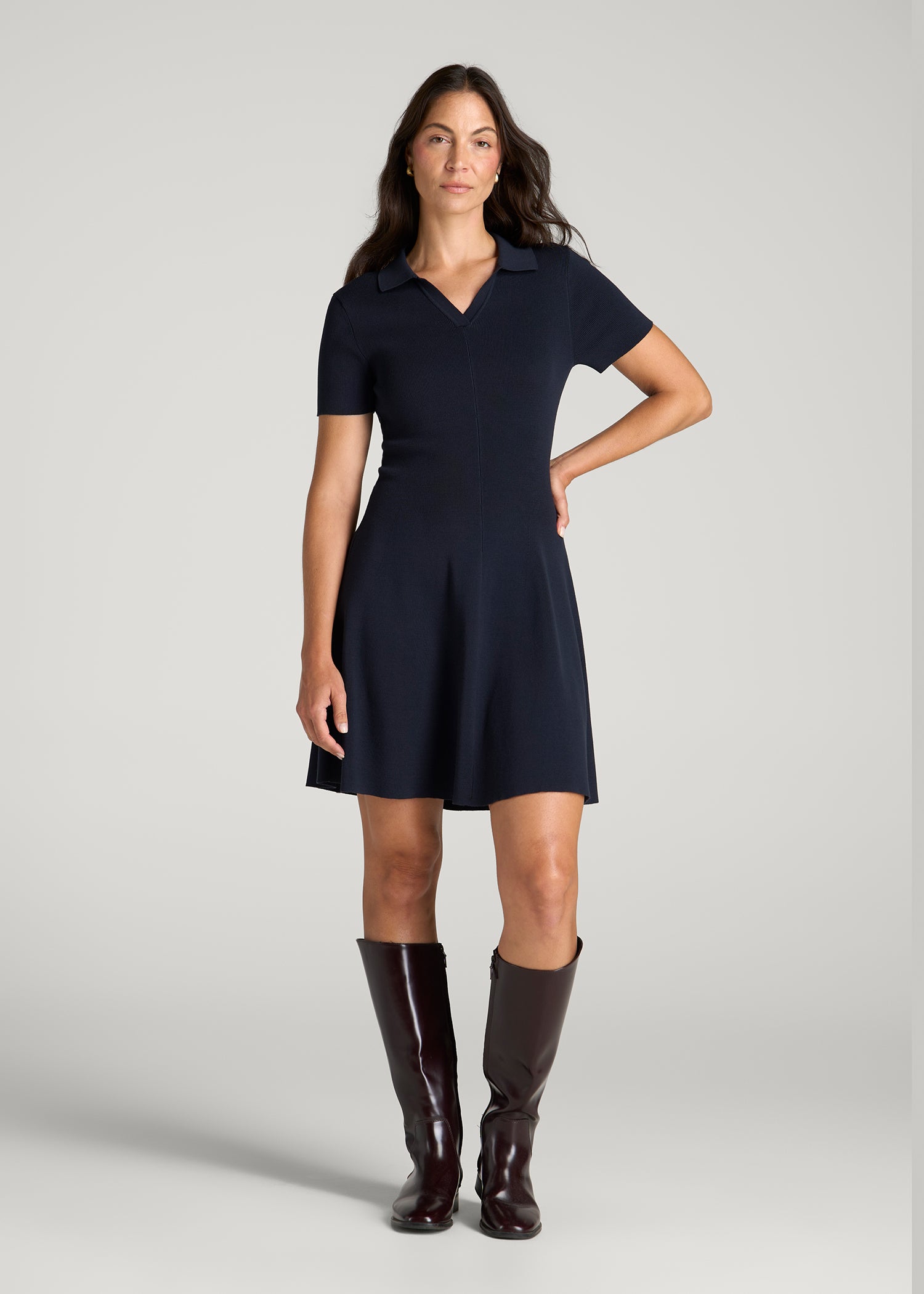 polo dress knit Structured Short Sleeve for Tall Women Sweater dress navy