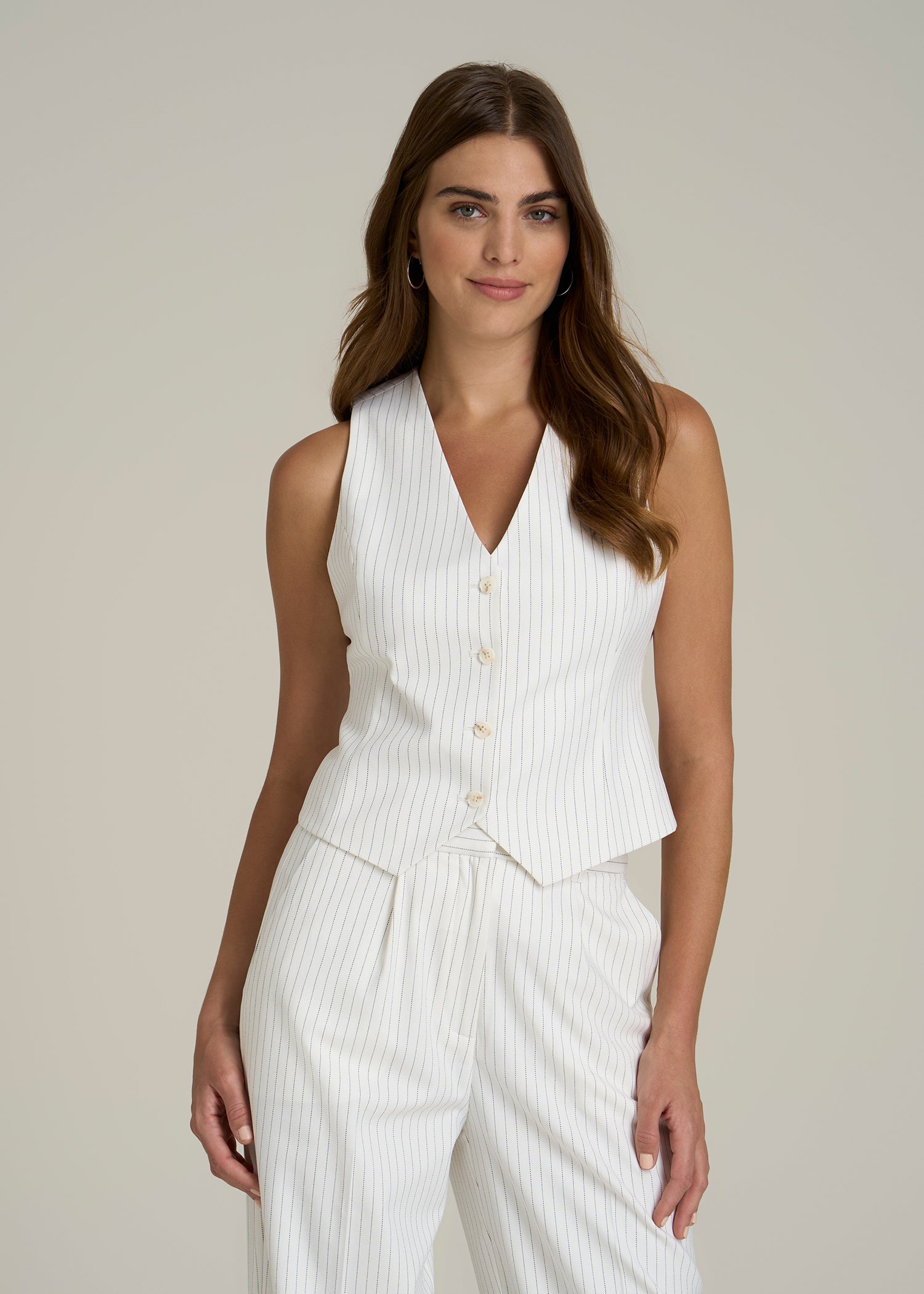 Tailored Vest for Tall Women in Off White Pinstripe