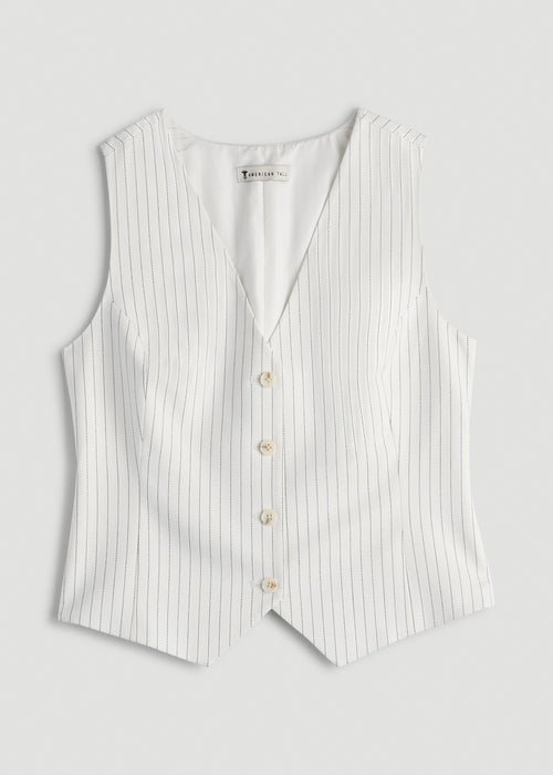 Tailored Vest for Tall Women in Off White Pinstripe