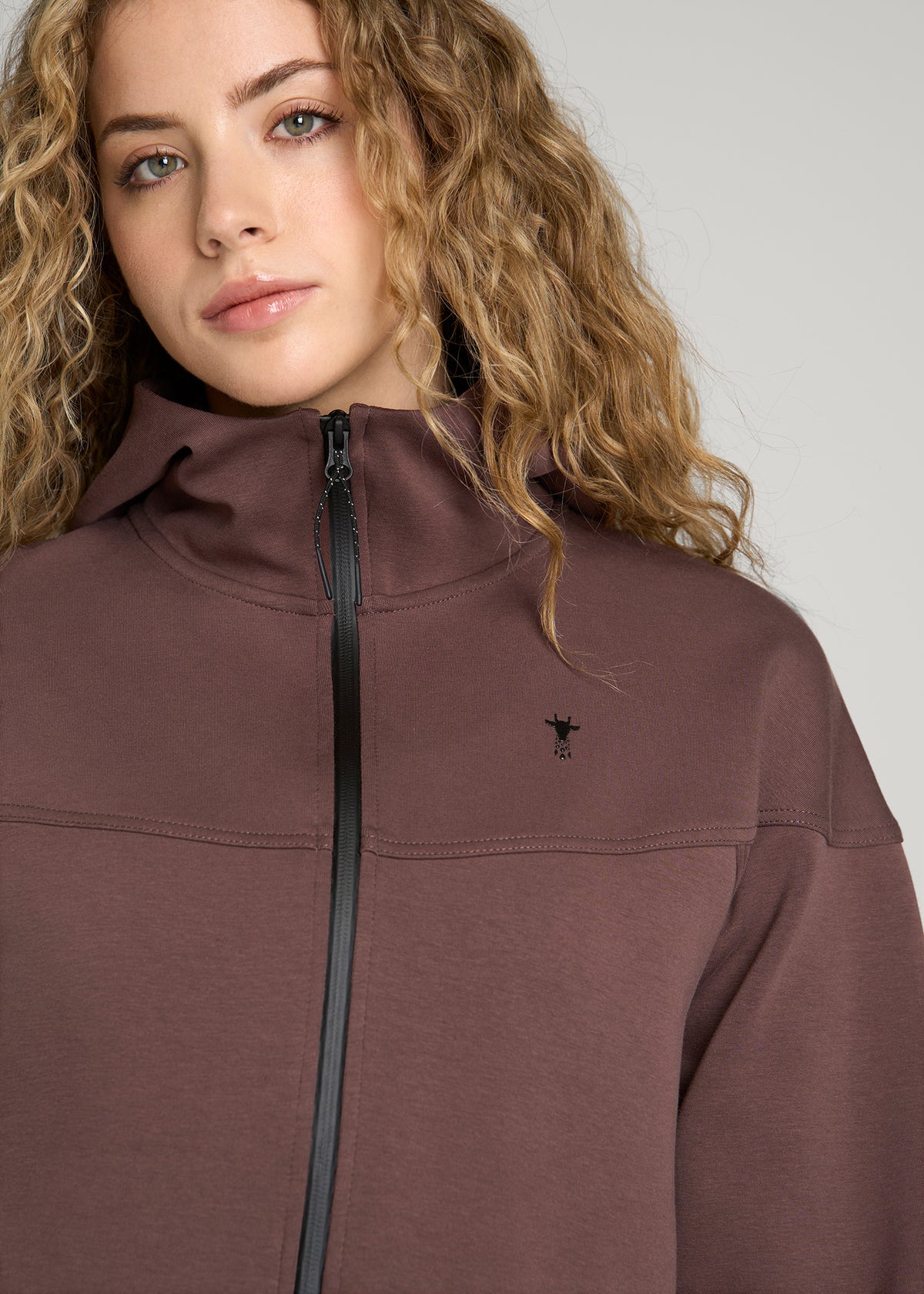 Tech Motion Zip Hoodie for Tall Women in Dark Brown