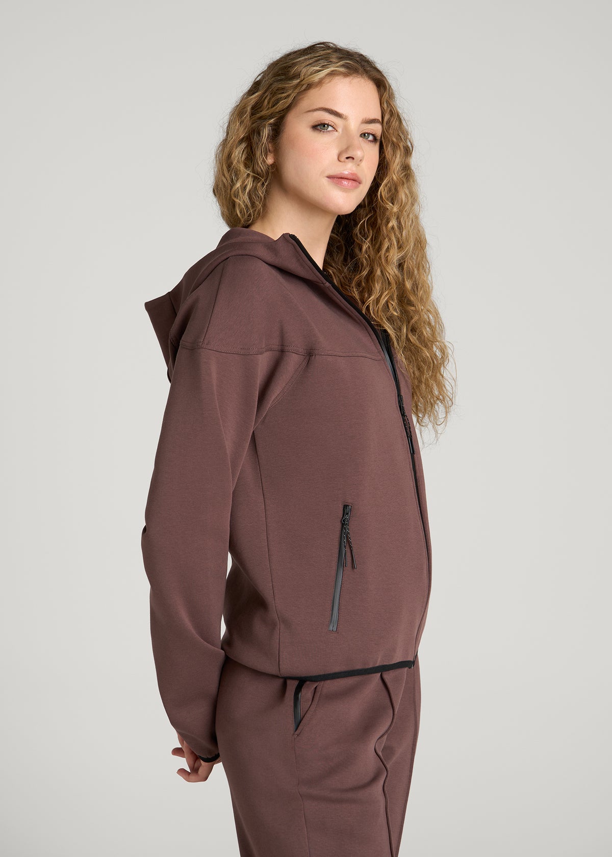 Tech Motion Zip Hoodie for Tall Women in Dark Brown
