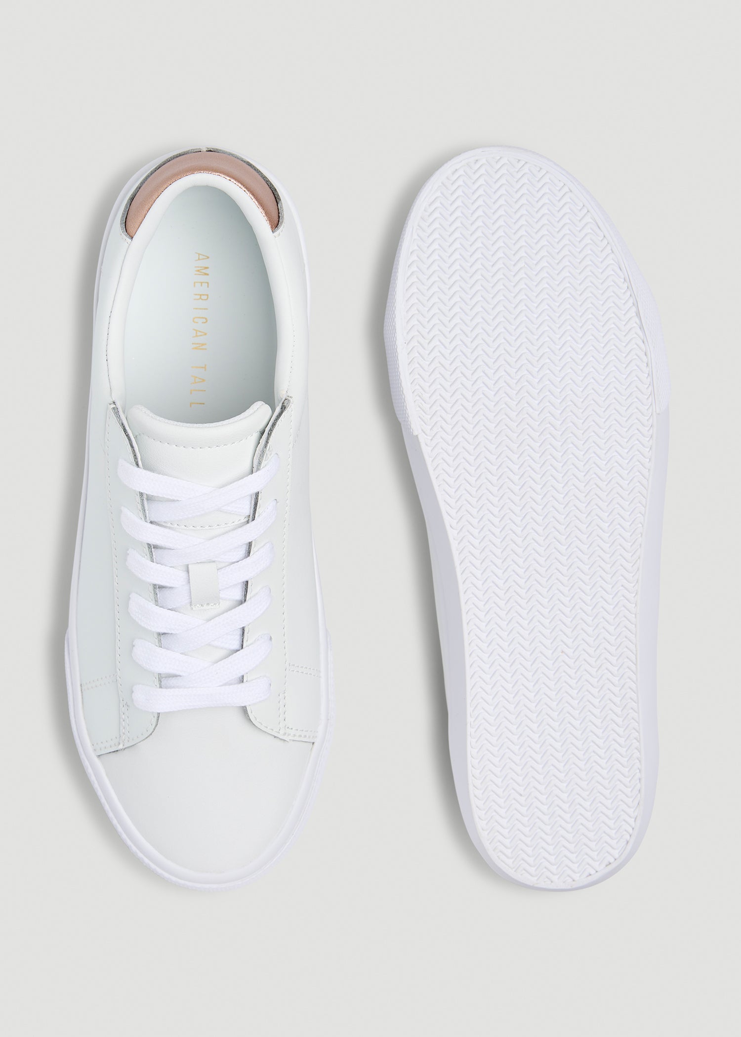 Tennis Sneaker in White for Tall Women With Rose Gold