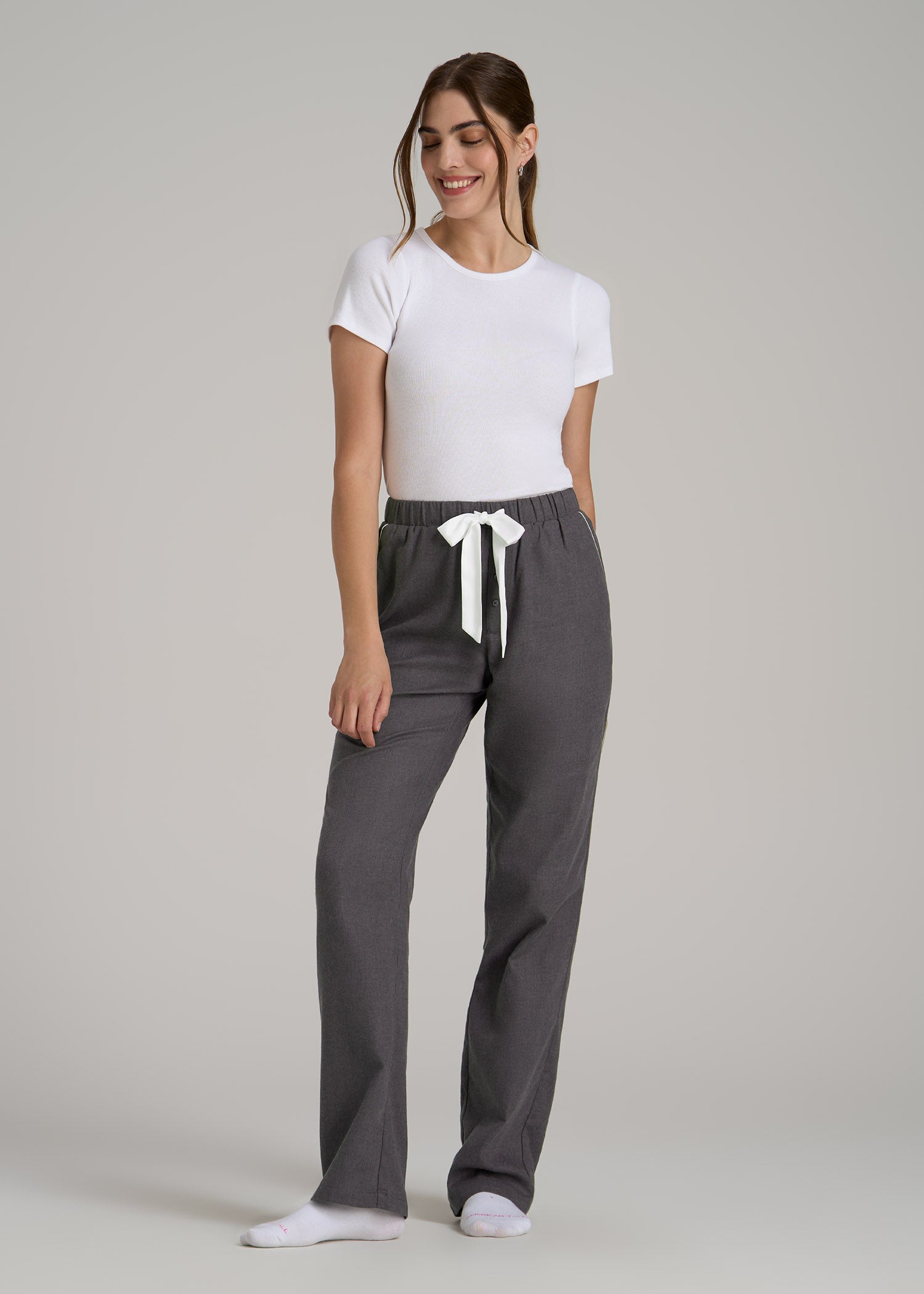 Open-Bottom Flannel Pajama Pants for Tall Women in Charcoal Flannel