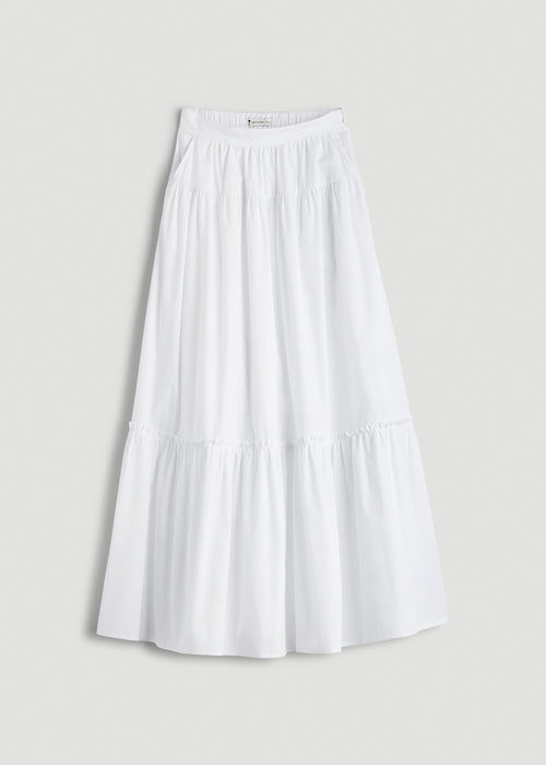 Tiered Cotton Maxi Skirt for Tall Women in White