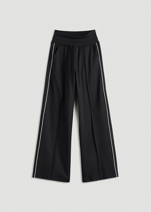Track Pants with Piping for Tall Women in Black