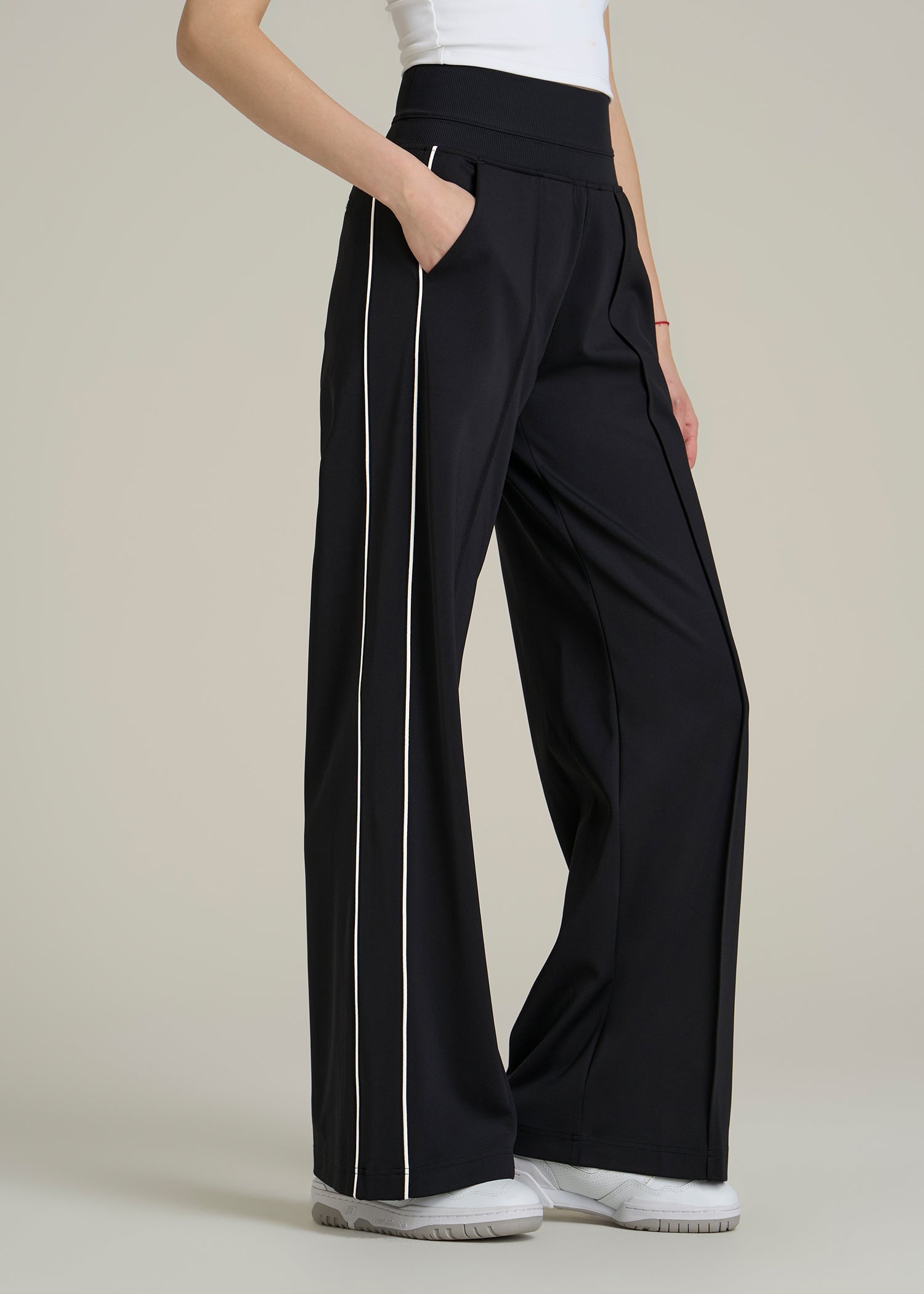 Track Pants with Piping for Tall Women in Black