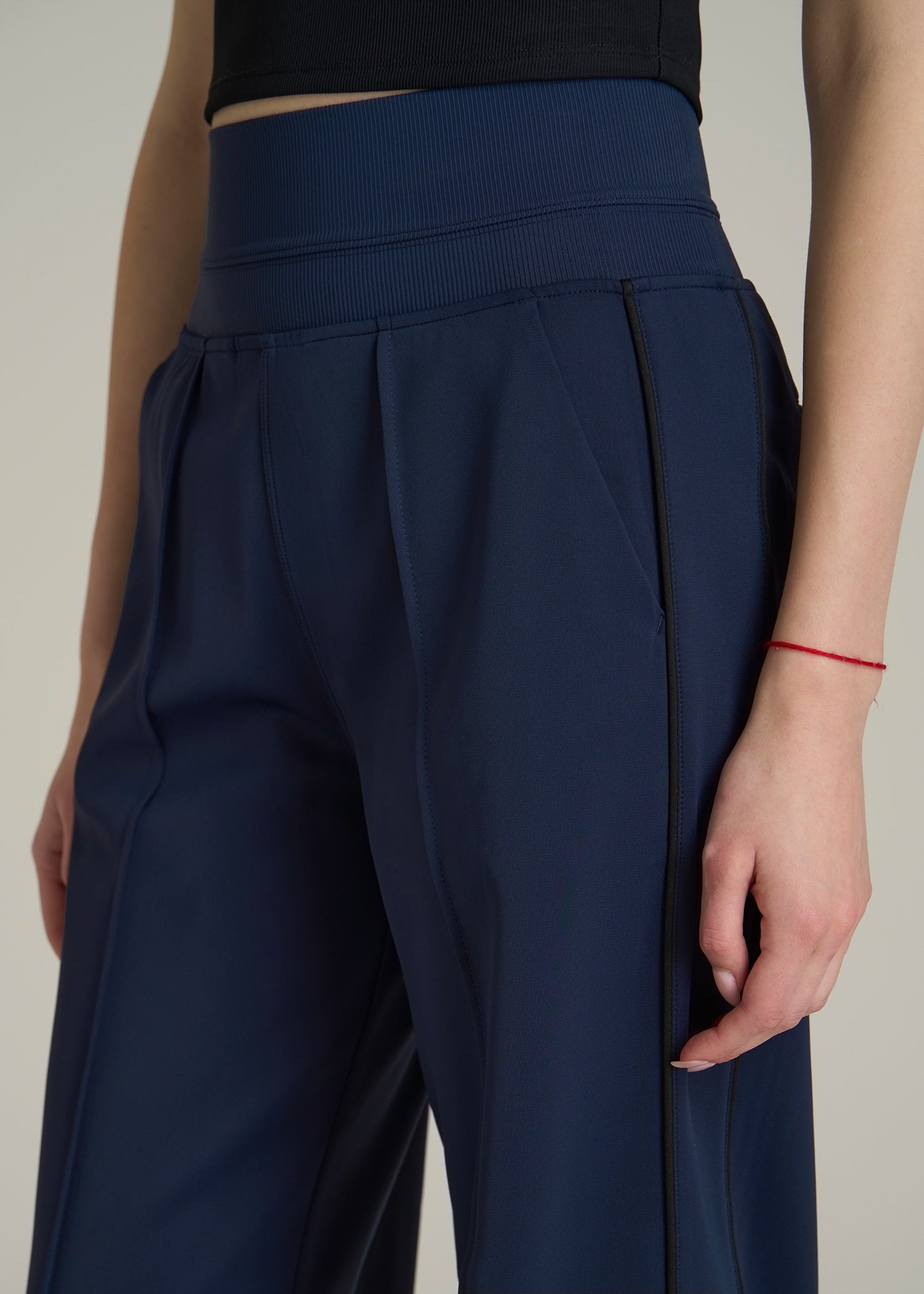 Track Pants with Piping for Tall Women in Navy