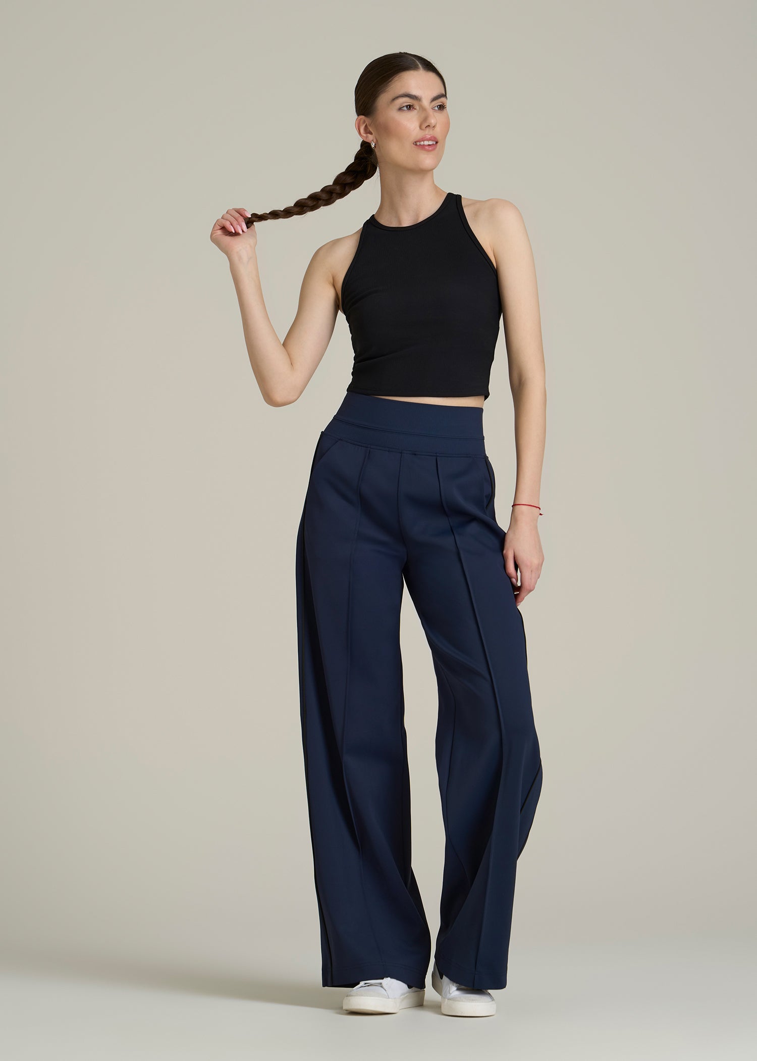 Track Pants with Piping for Tall Women in Navy