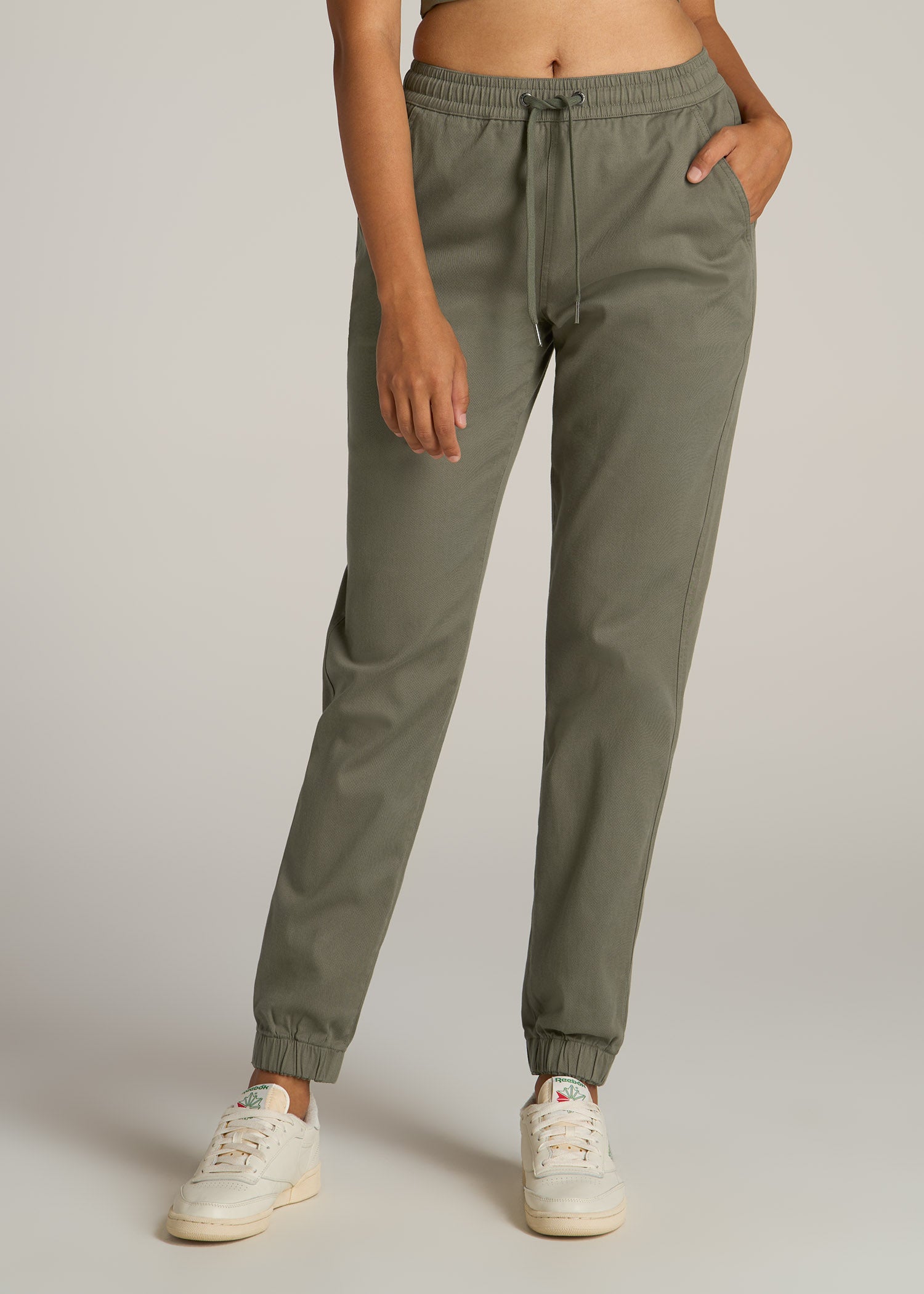 Twill Jogger Pants for Tall Women in Olive