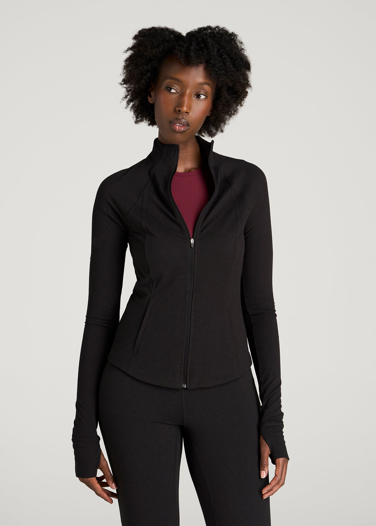 Ultra Soft Athletic Zip Up Jacket for Tall Women in Black Mix